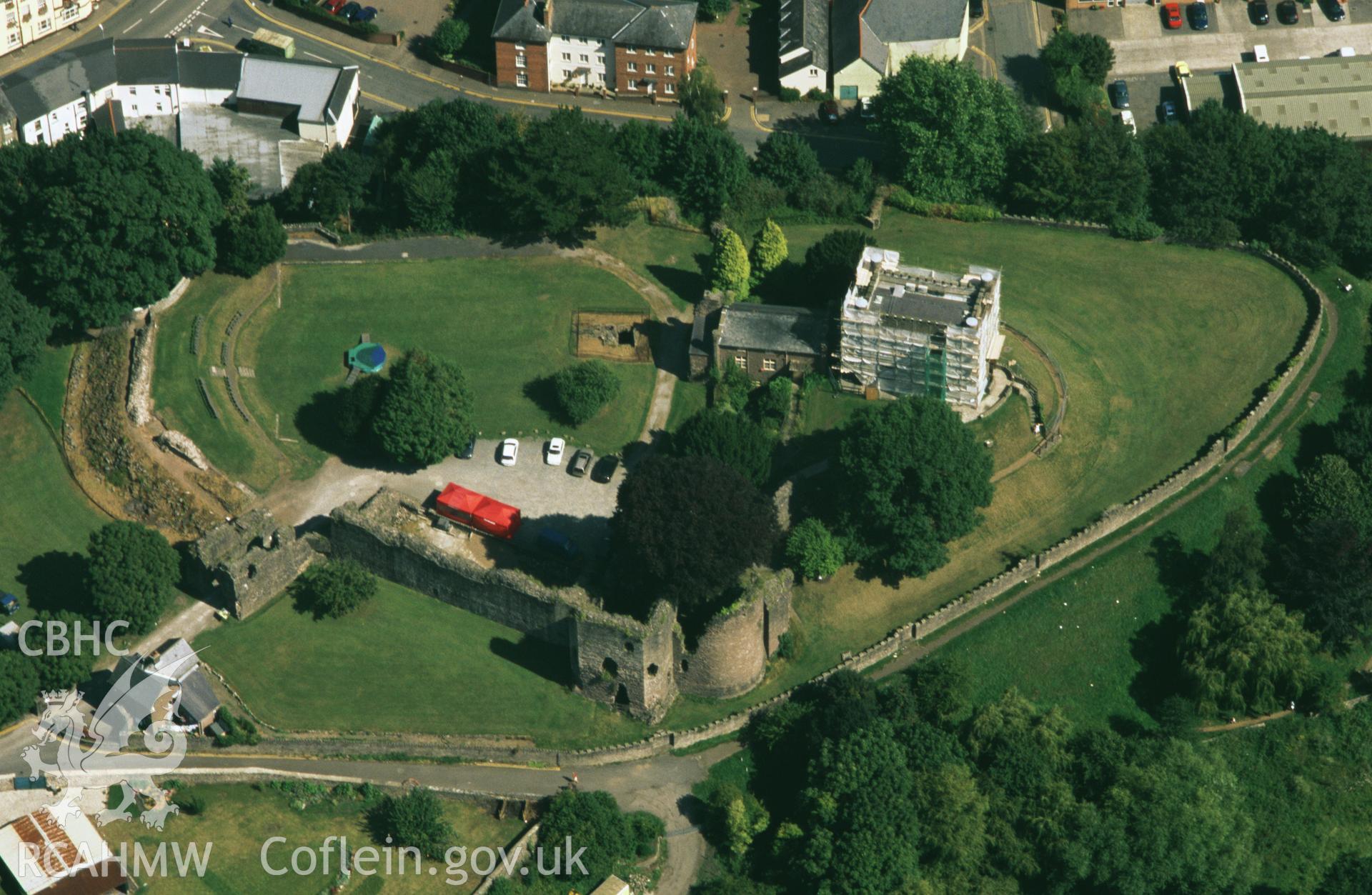 Slide of RCAHMW colour oblique aerial photograph of Abergavenny Castle, taken by Toby Driver, 2003.
