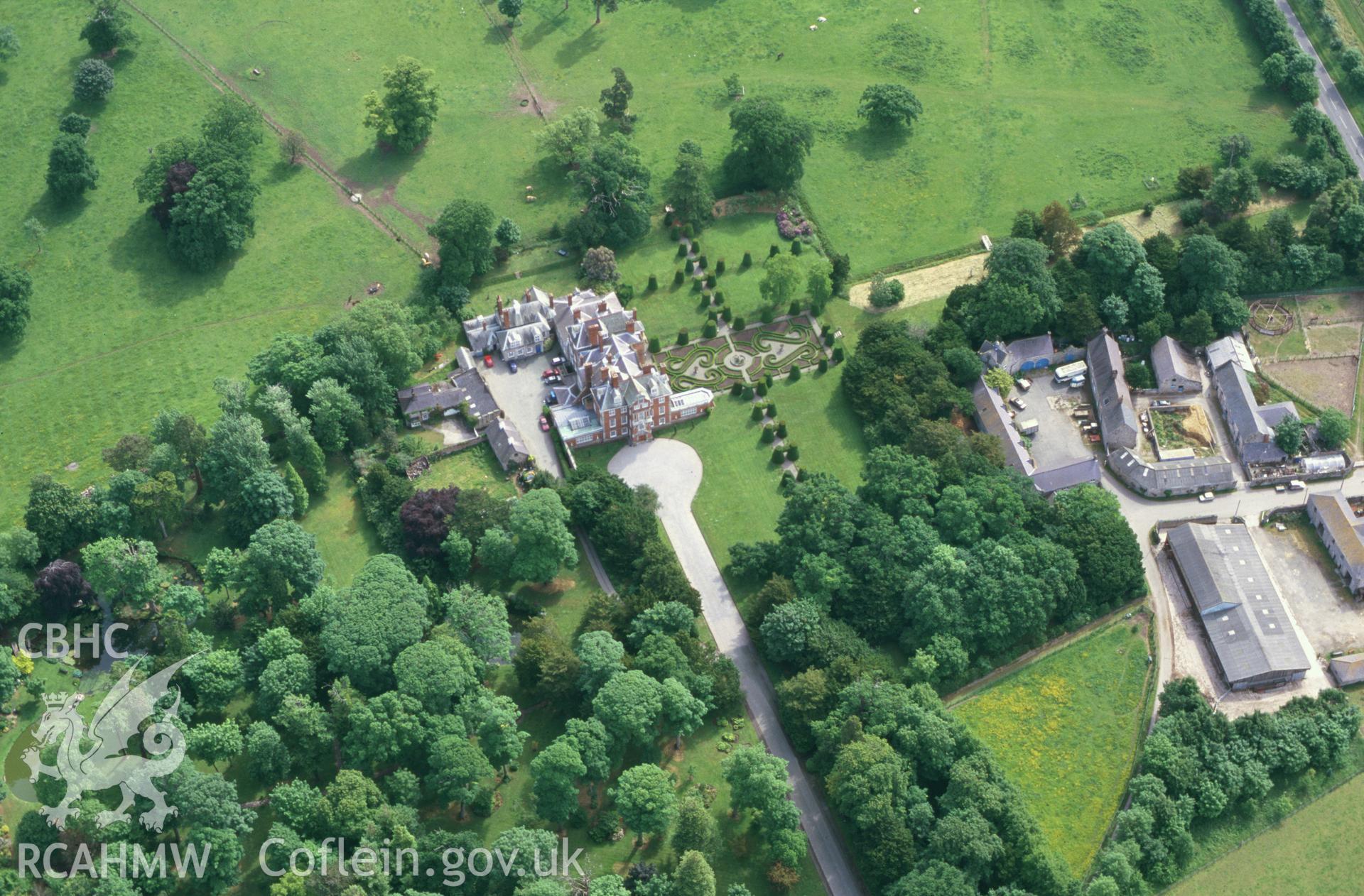 Slide of RCAHMW colour oblique aerial photograph of Bodrhyddan Hall, taken by Toby Driver, 2001.