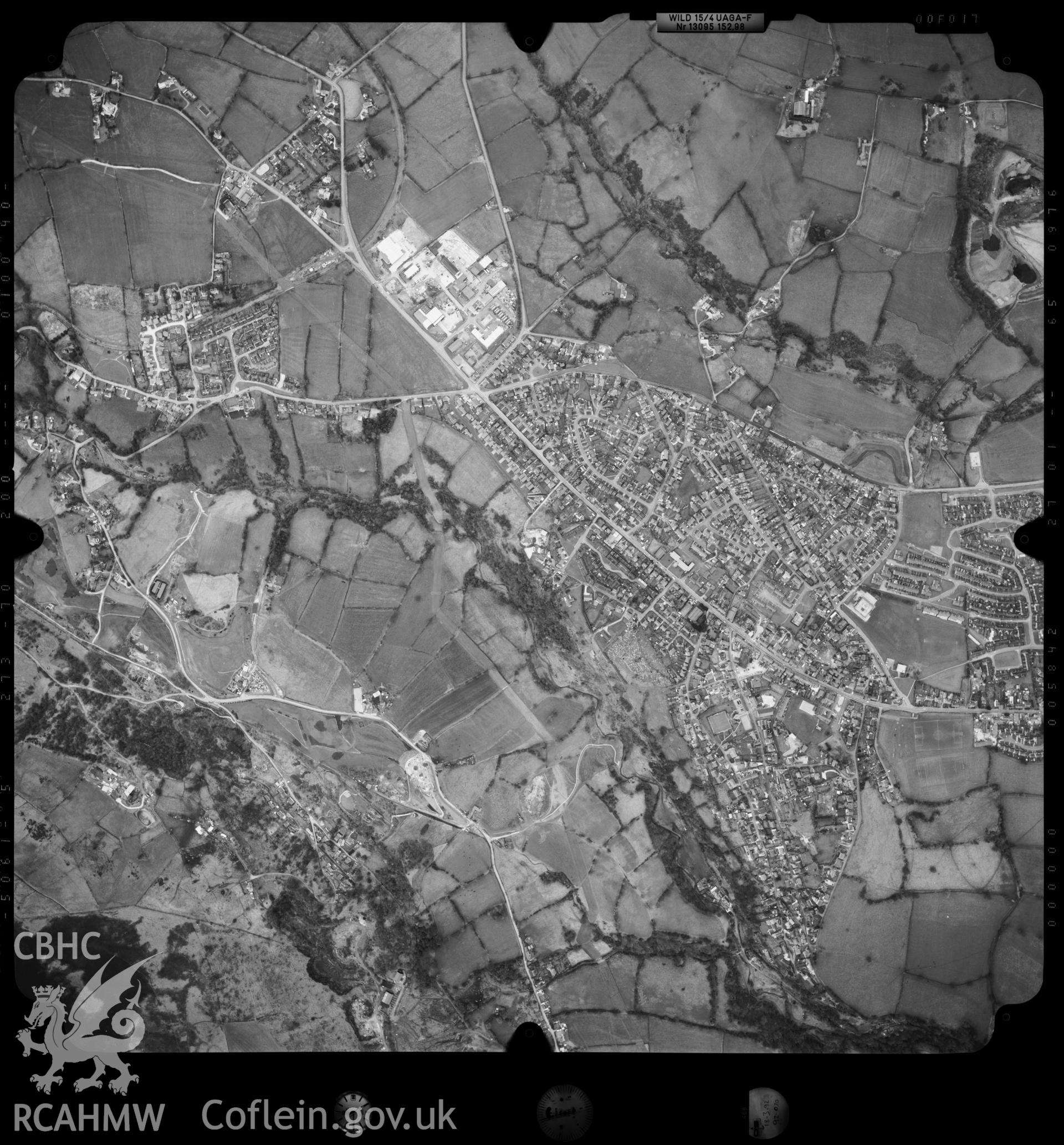 Digitized copy of an aerial photograph showing Coedpoeth area,  taken by Ordnance Survey, 1992.
