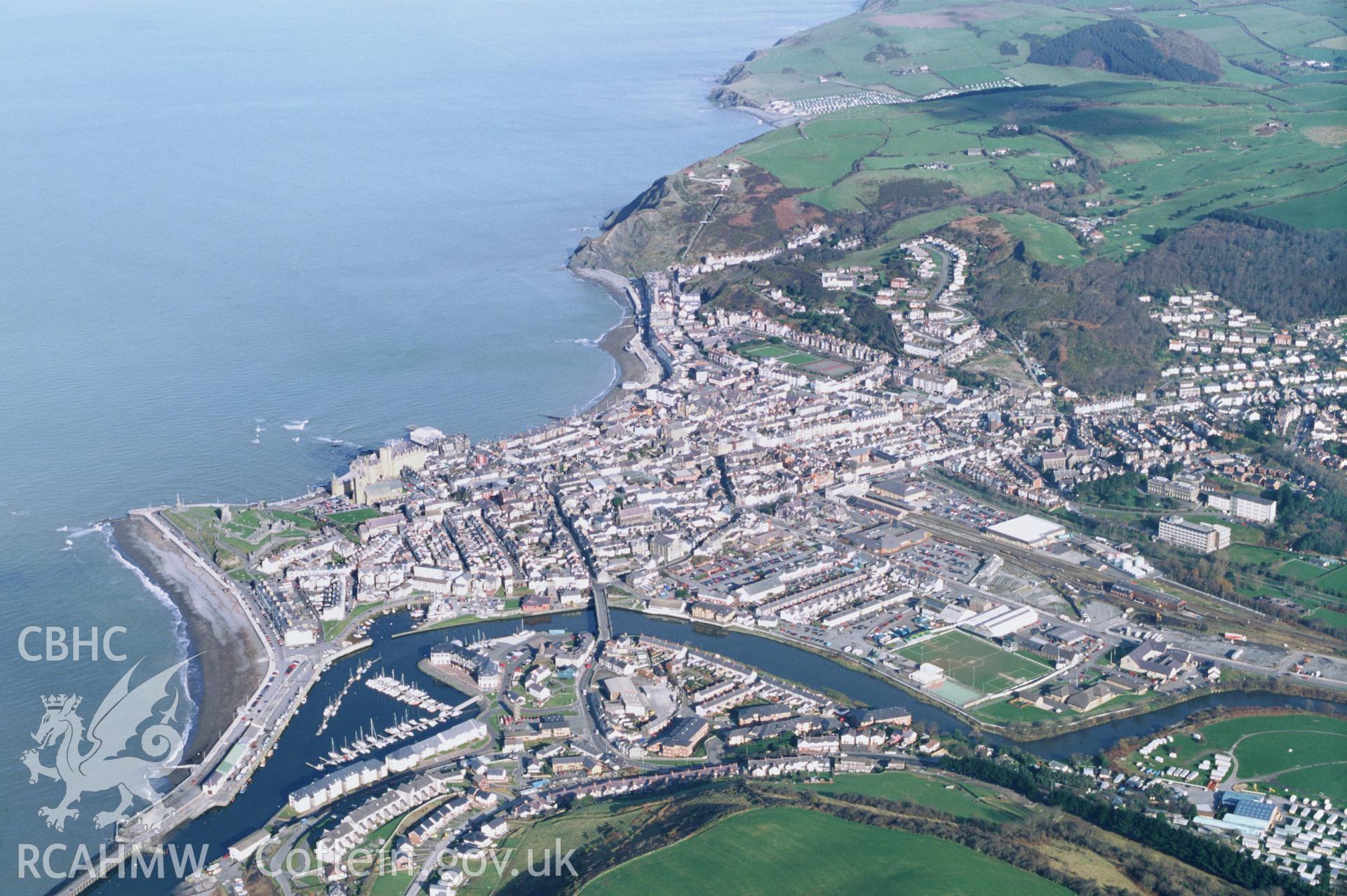 Slide of RCAHMW colour oblique aerial photograph of Aberystwyth, taken by T.G. Driver, 2002.