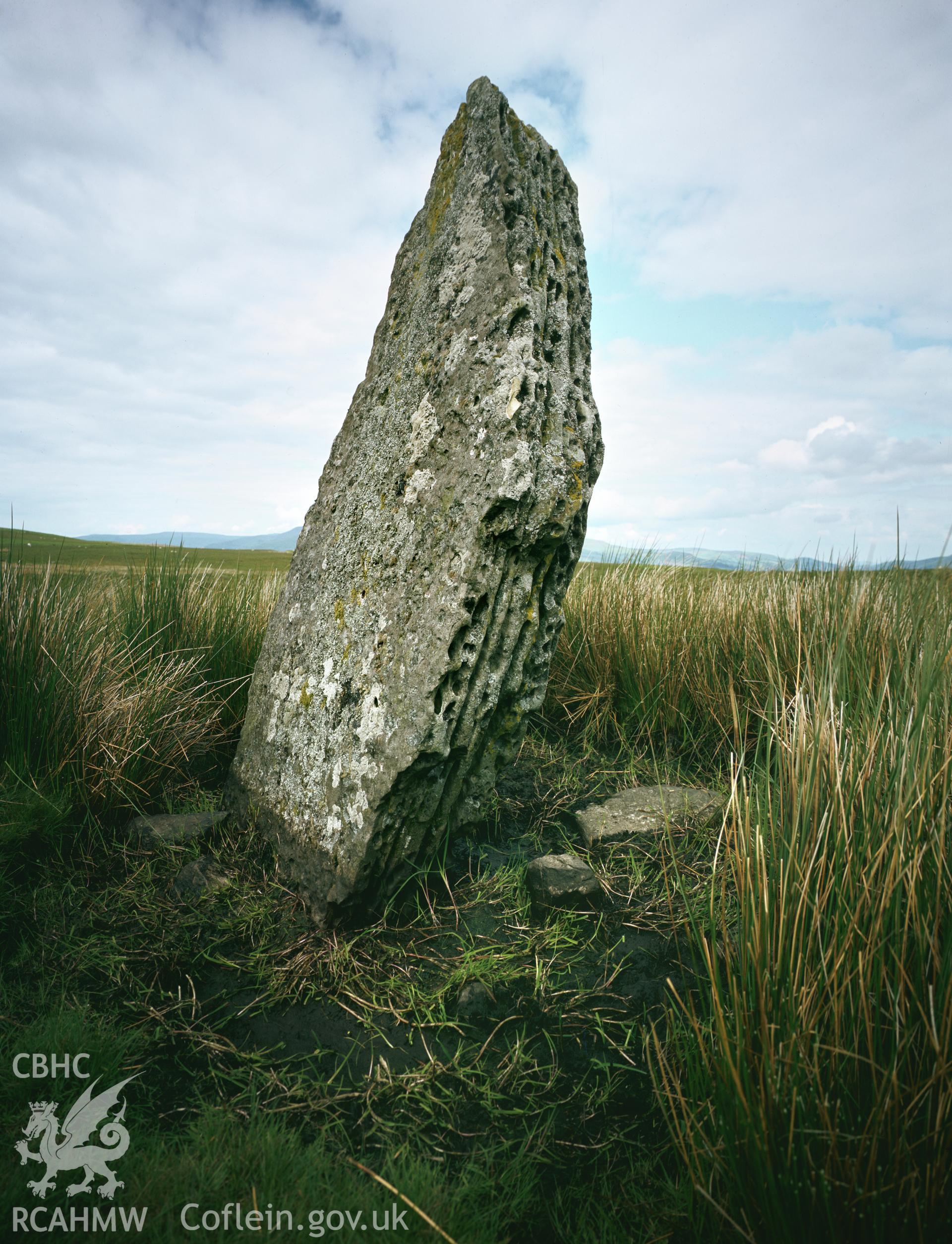 RCAHMW colour transparency showing  Carreg Waun Llech Standing Stone, taken by RCAHMW 1981