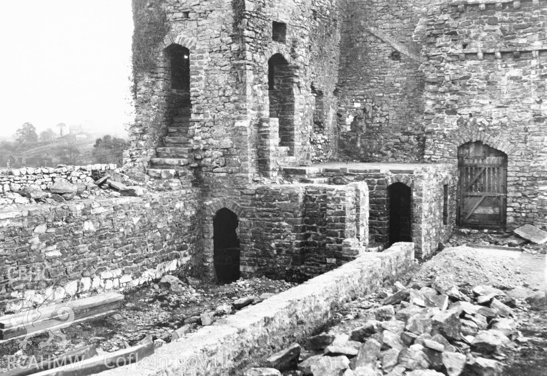 Exterior view of Pembroke Castle before restoration taken in 1929 by the Office of Works.