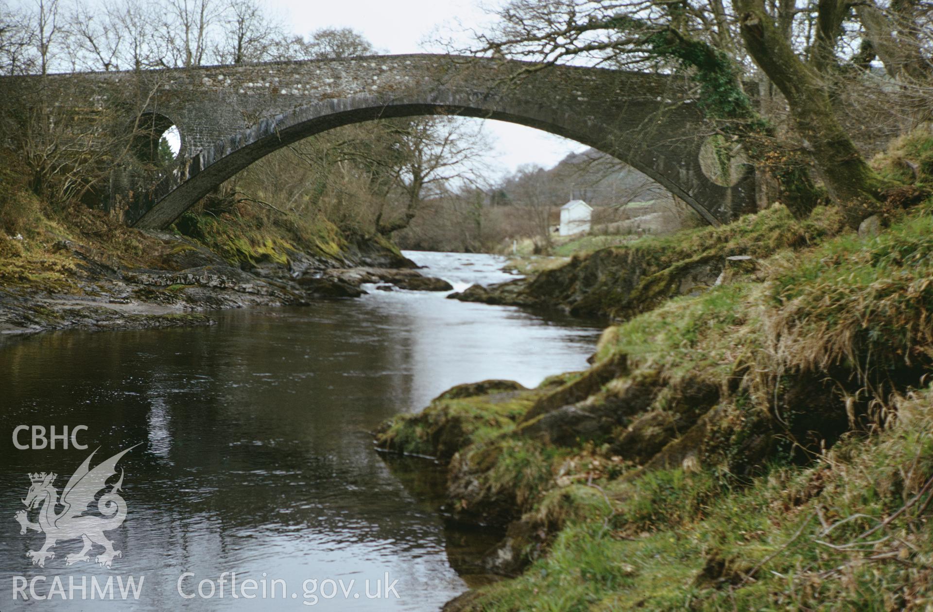 35mm colour slide showing Dolauhirion Road Bridge, near Llandovery, Carmarthenshire by Dylan Roberts.
