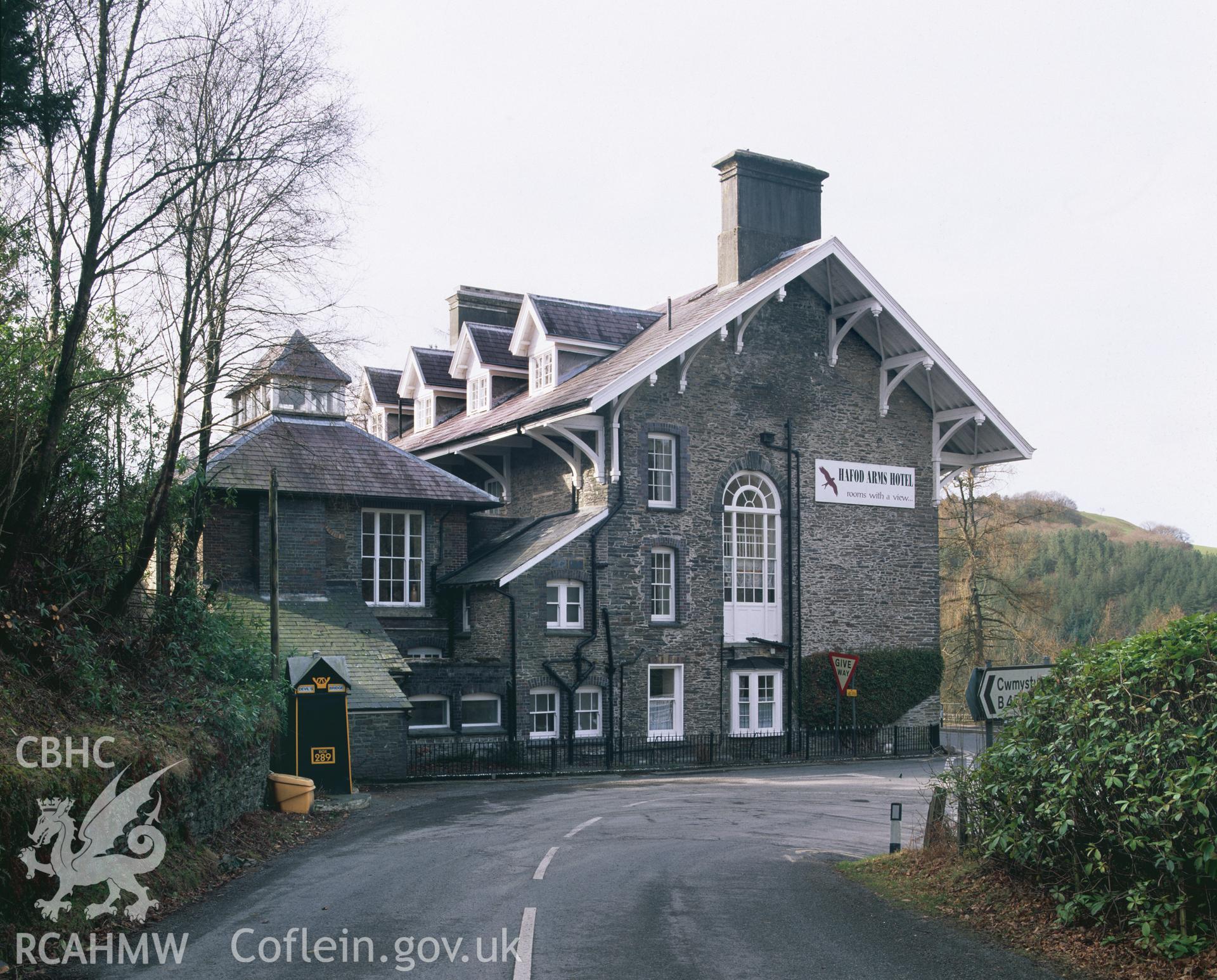 Colour transparency showing Hafod Arms, Pontarfynach, produced by Iain Wright, June 2004