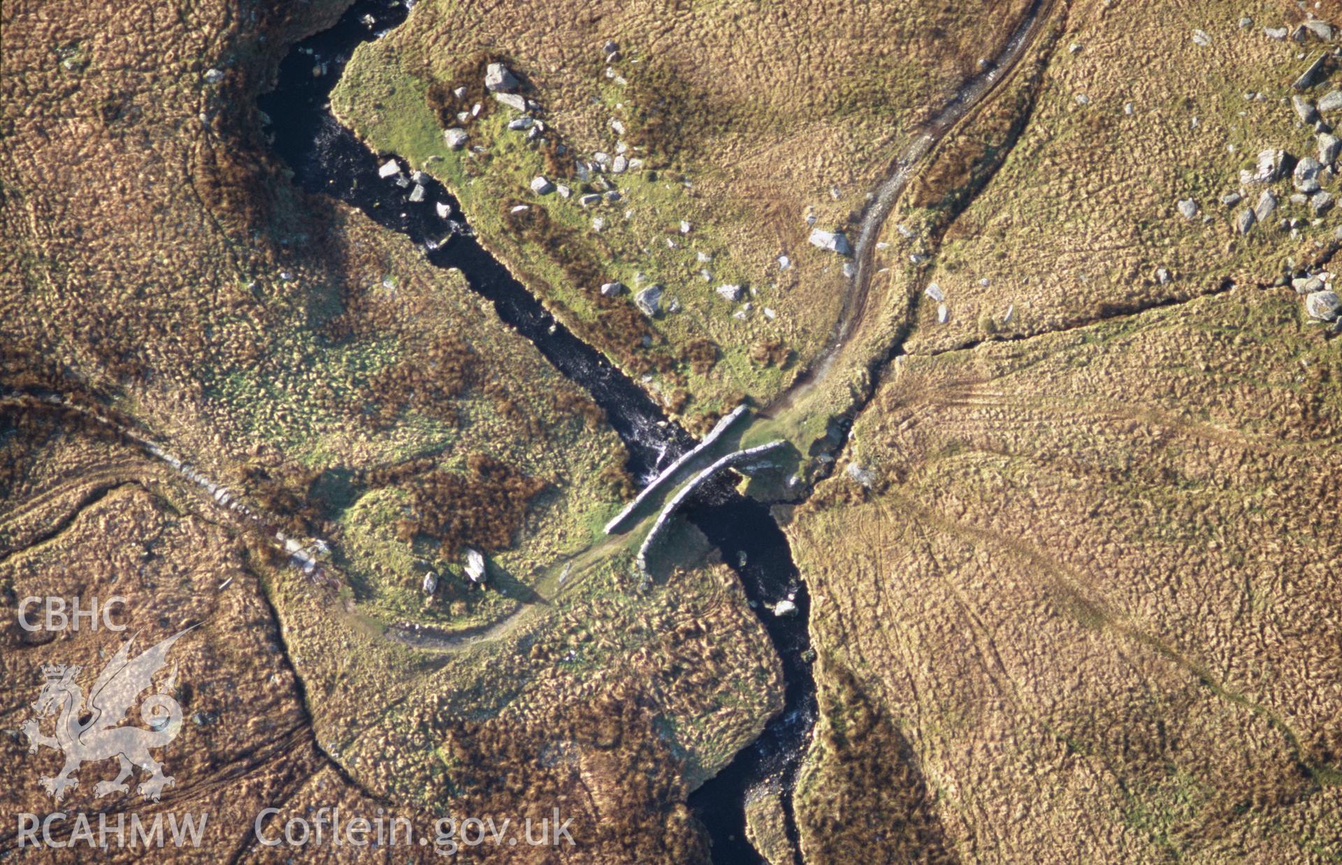 Slide of RCAHMW colour oblique aerial photograph of Pont Scethin, Dyffryn Ardudwy, taken by T.G. Driver, 2005.