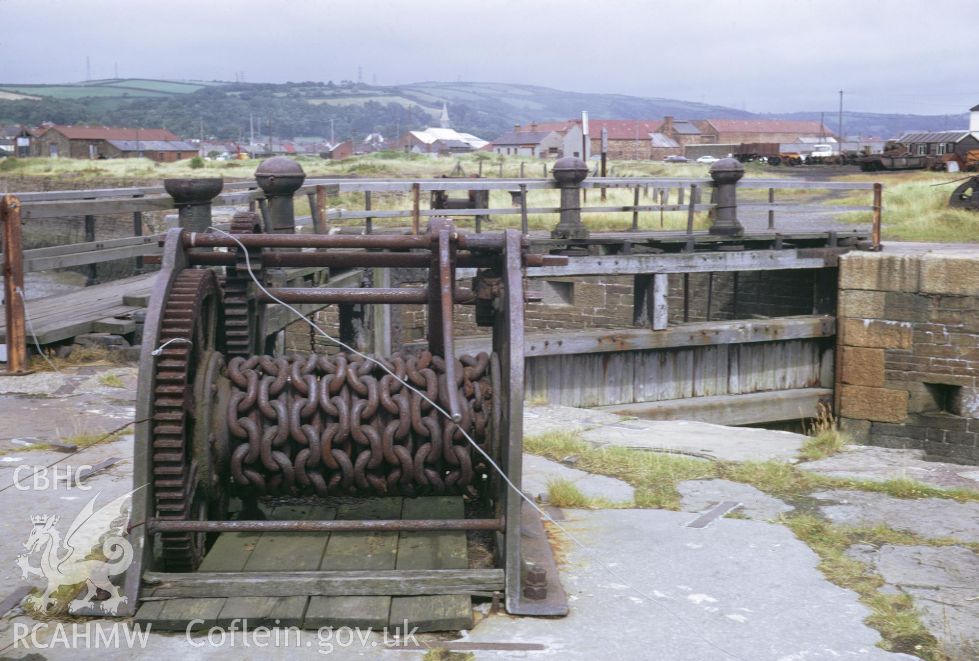 35mm Slide of the east dock entrance to Burry Port Harbour, Carmarthenshire by Dylan Roberts.