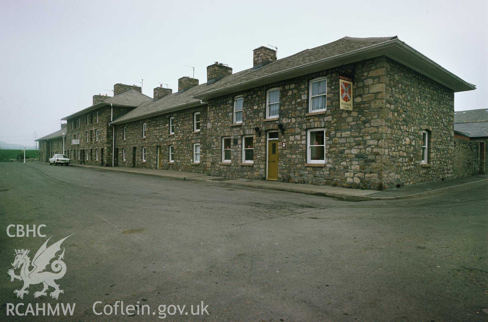 RCAHMW colour transparency showing exterior view of housing in Butetown, Rhymney taken by I.N. Wright, 1979