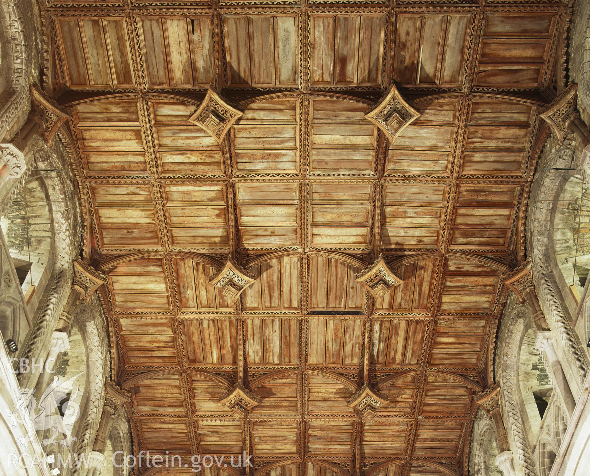 RCAHMW colour transparency showing view of the nave roof in St David's Cathedral taken by I.N. Wright, 2003.