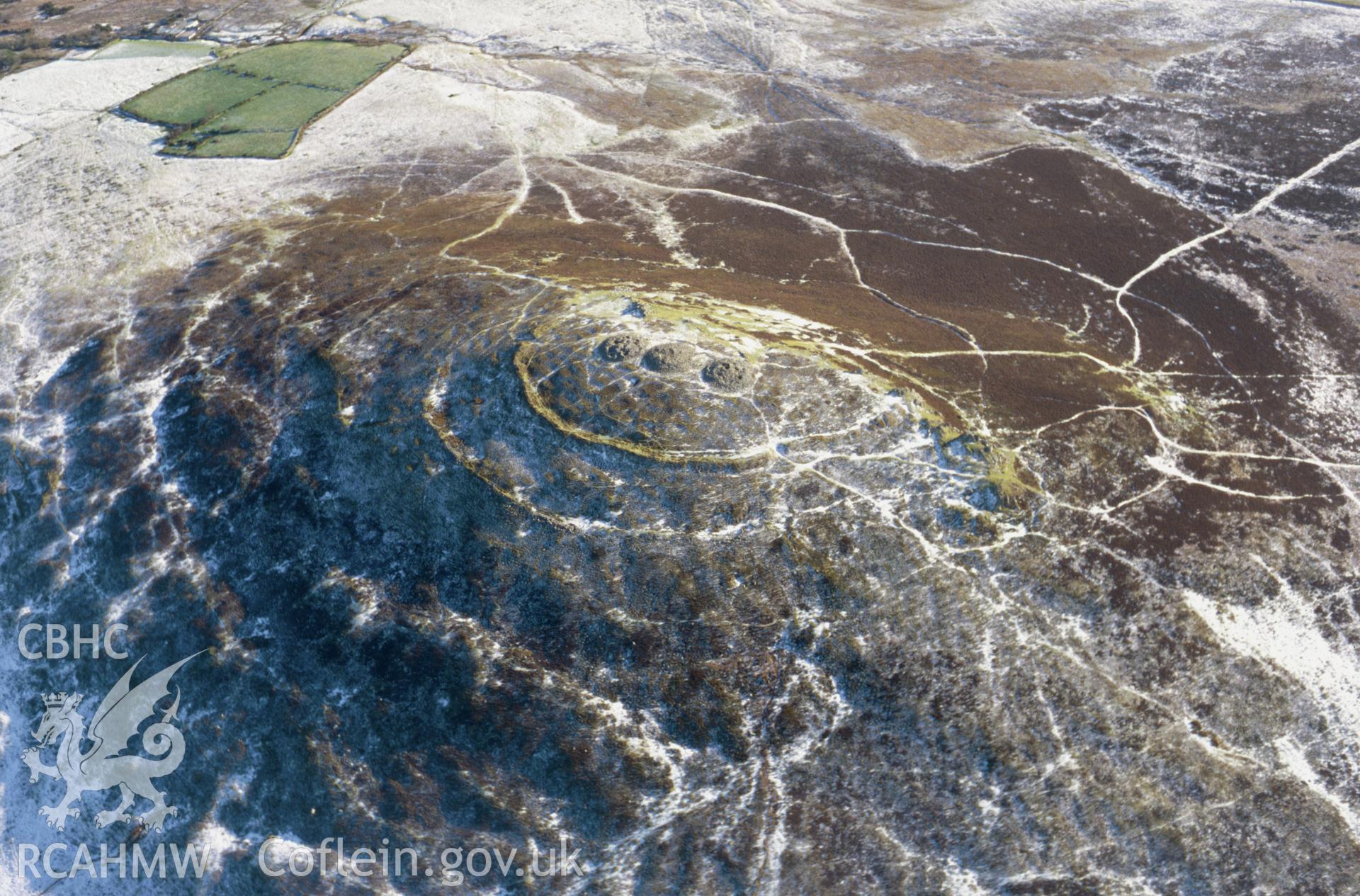 Slide of RCAHMW colour oblique aerial photograph of Foel Drygarn, taken by Toby Driver, 2004.