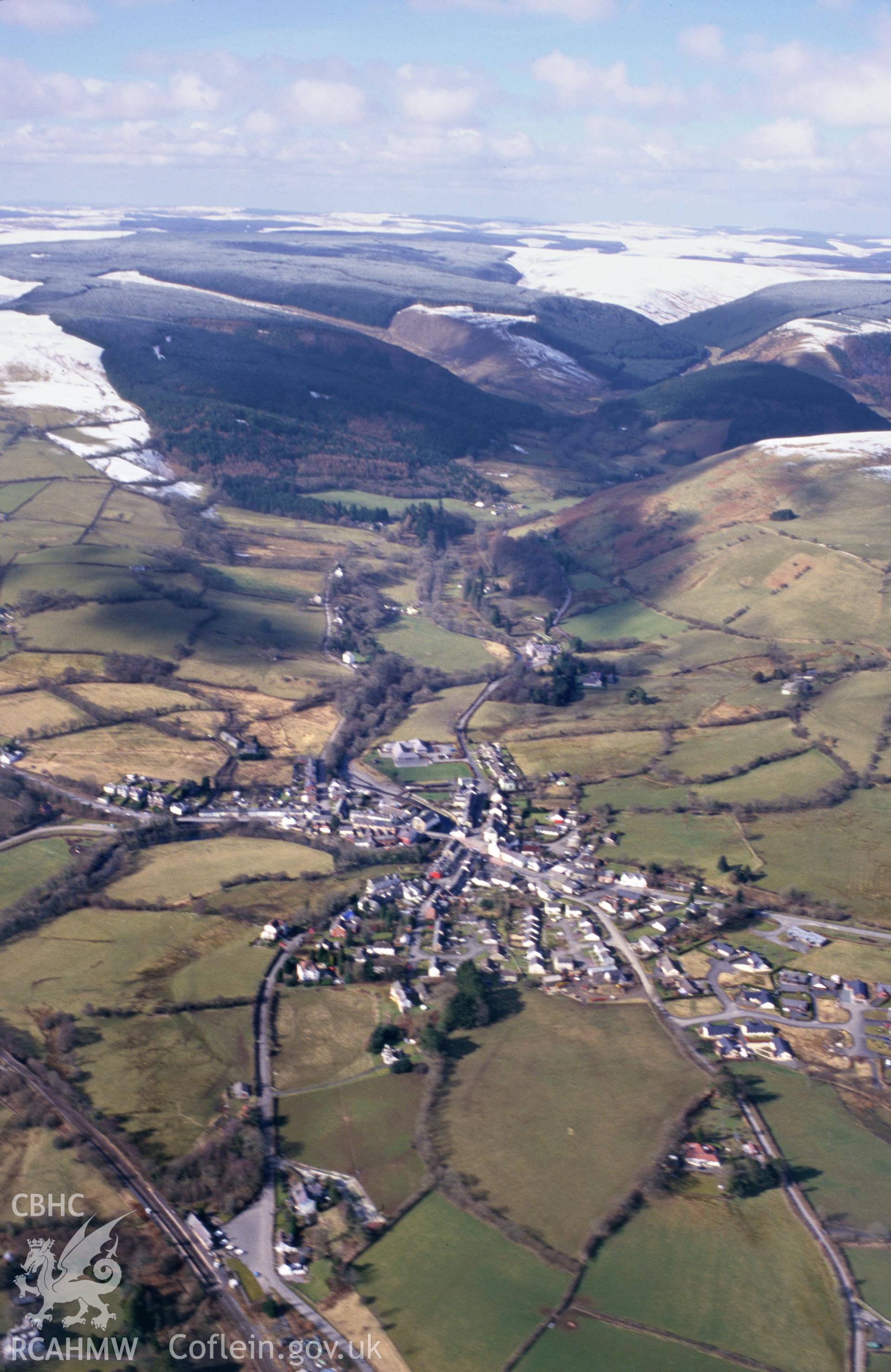Slide of RCAHMW colour oblique aerial photograph of Llanwrtyd Wells taken by T.G. Driver, 2001.