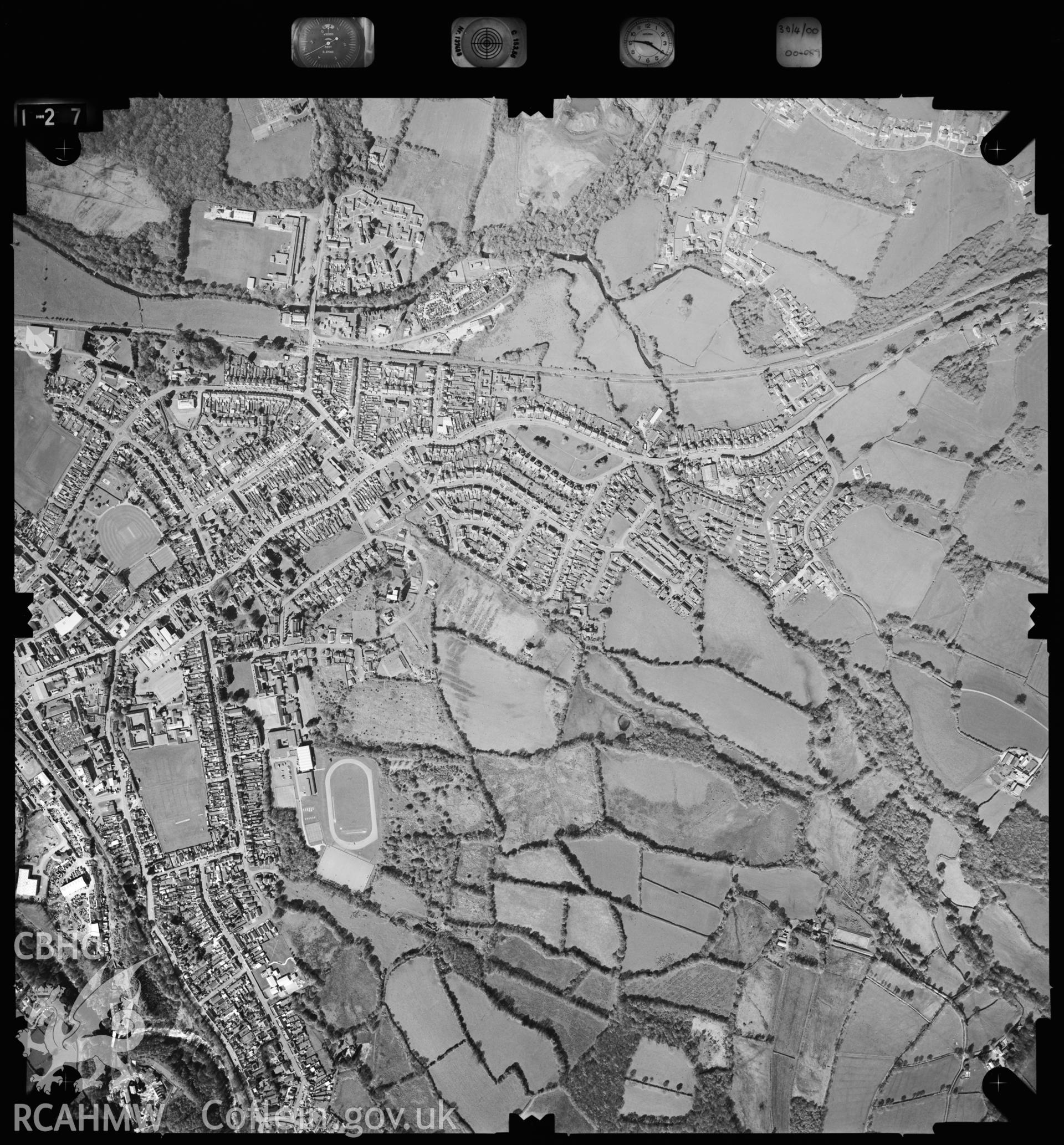 Digitized copy of an aerial photograph showing Ammanford area, taken by Ordnance Survey, 2000.
