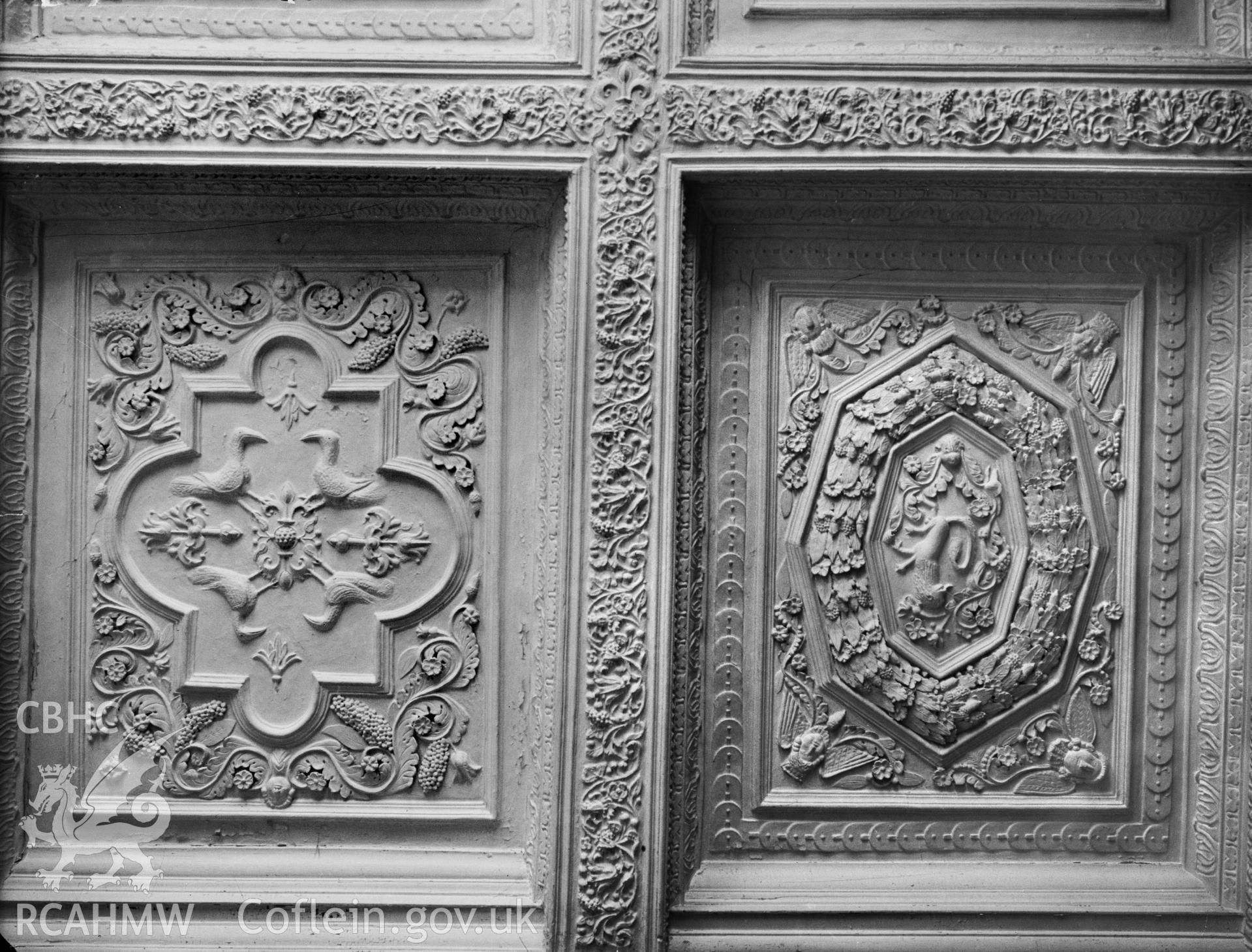 Plas Taliaris, interior view showing the ceiling of the south-west panelled room