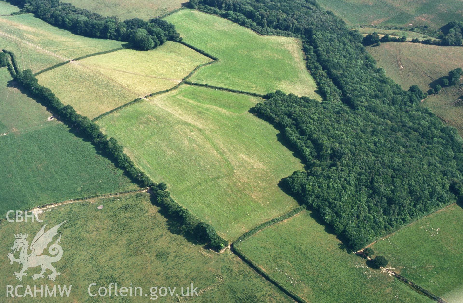RCAHMW colour oblique aerial photograph of Blaenffynhonnau (north) Cropmark. Taken by C R Musson on 08/07/1995