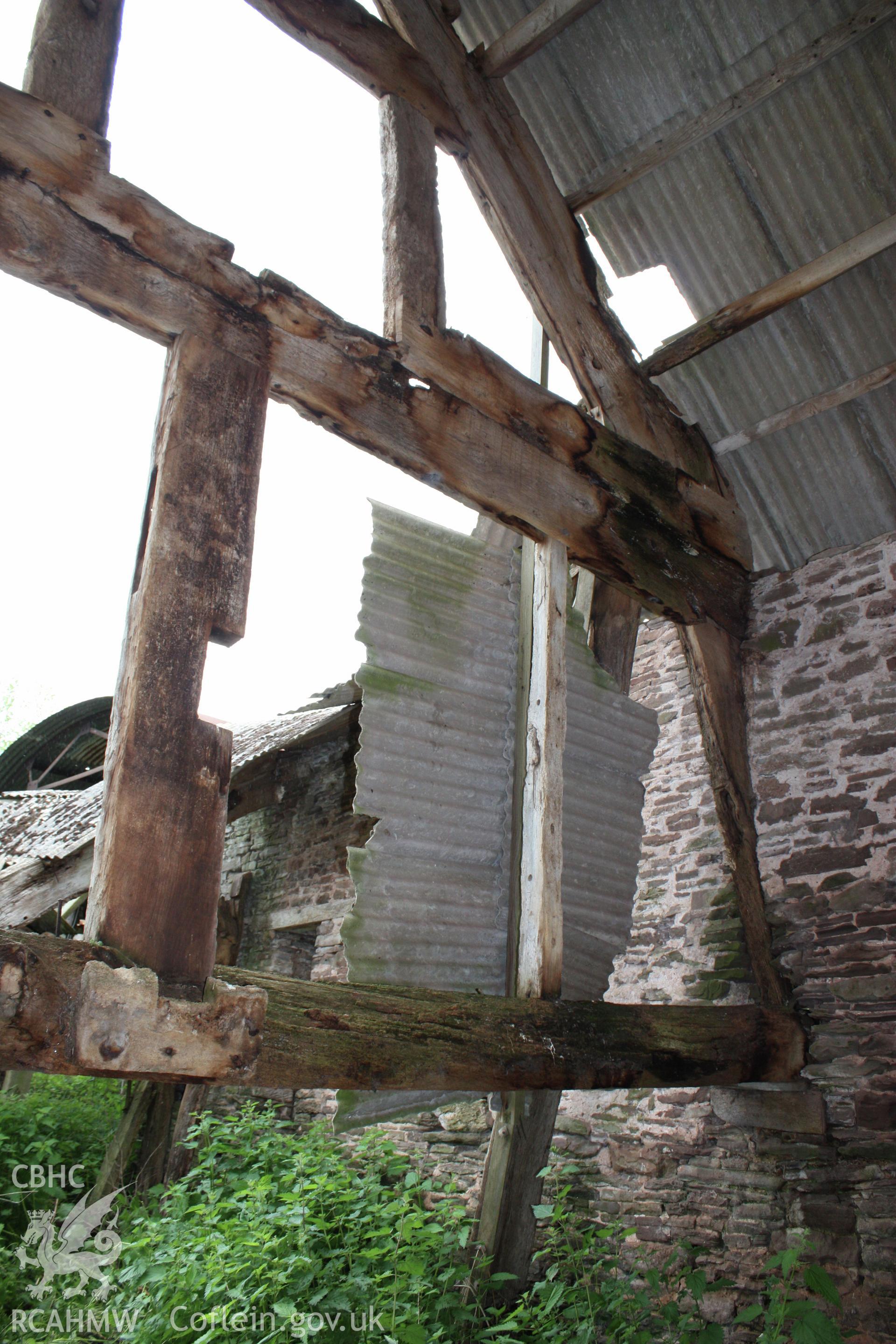 Interior of Barn range showing the lower end cruck truss.
