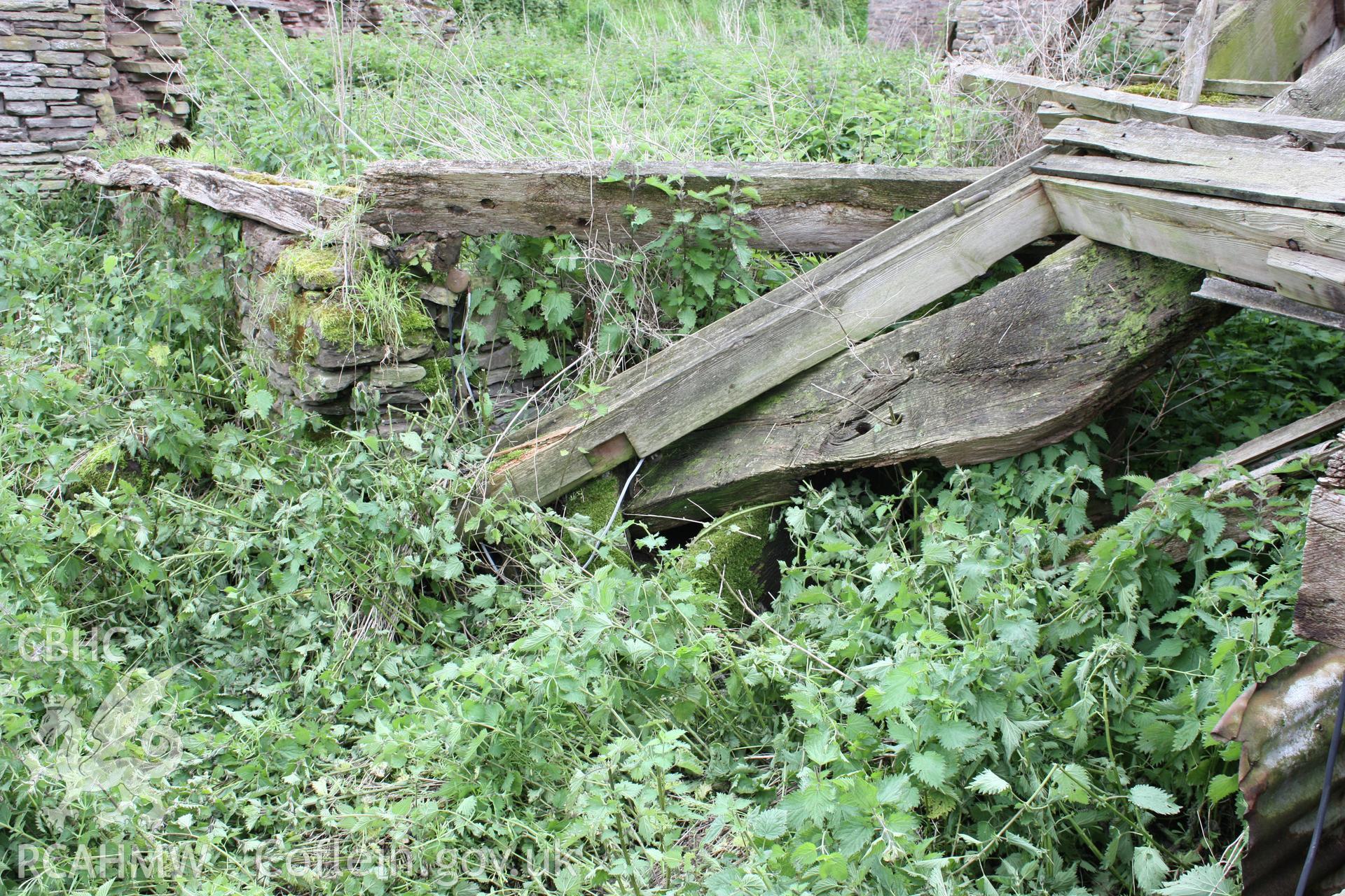 Interior of Barn range showing the open cruck truss.