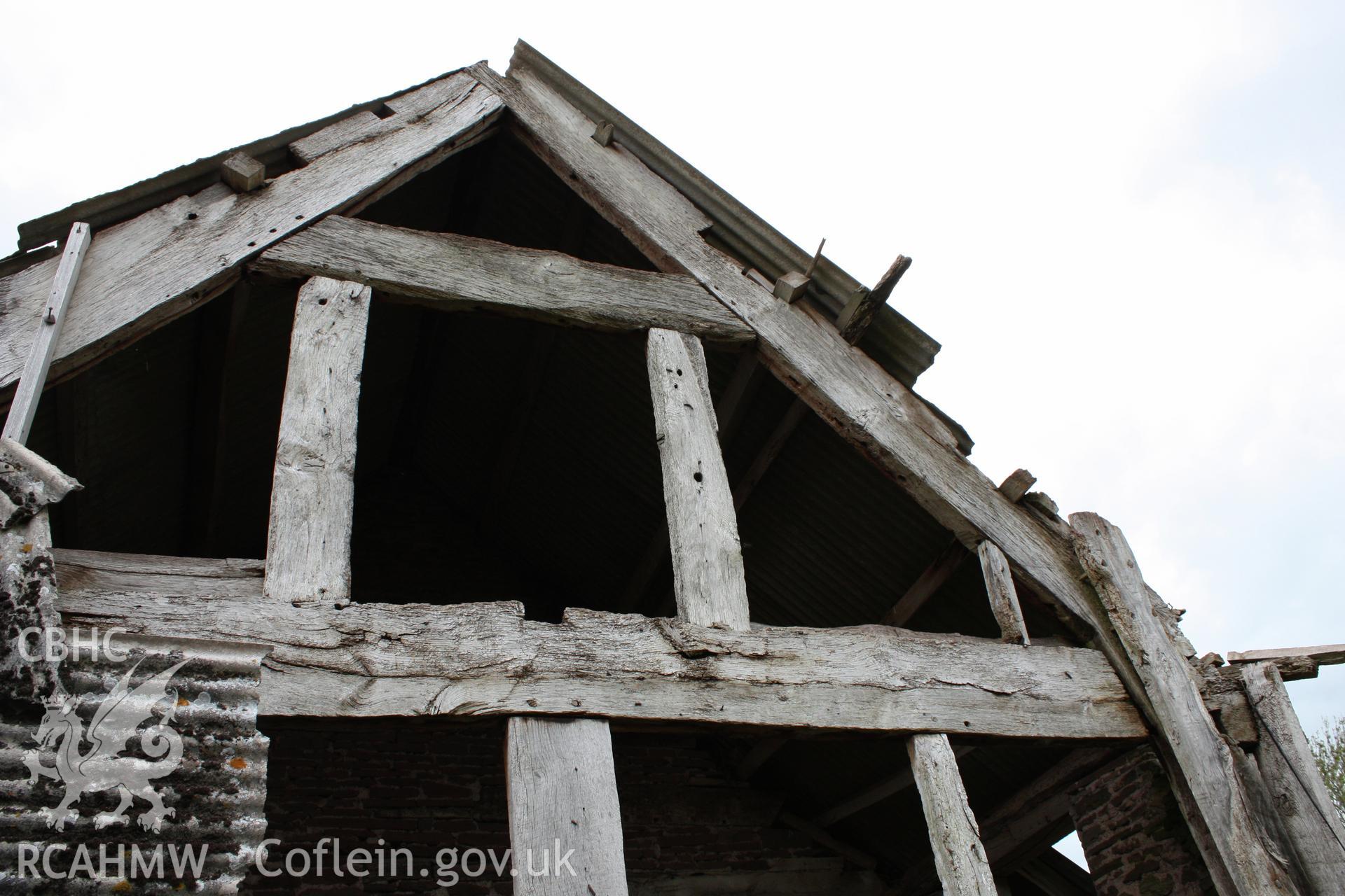 Interior of Barn range showing the lower end cruck truss.