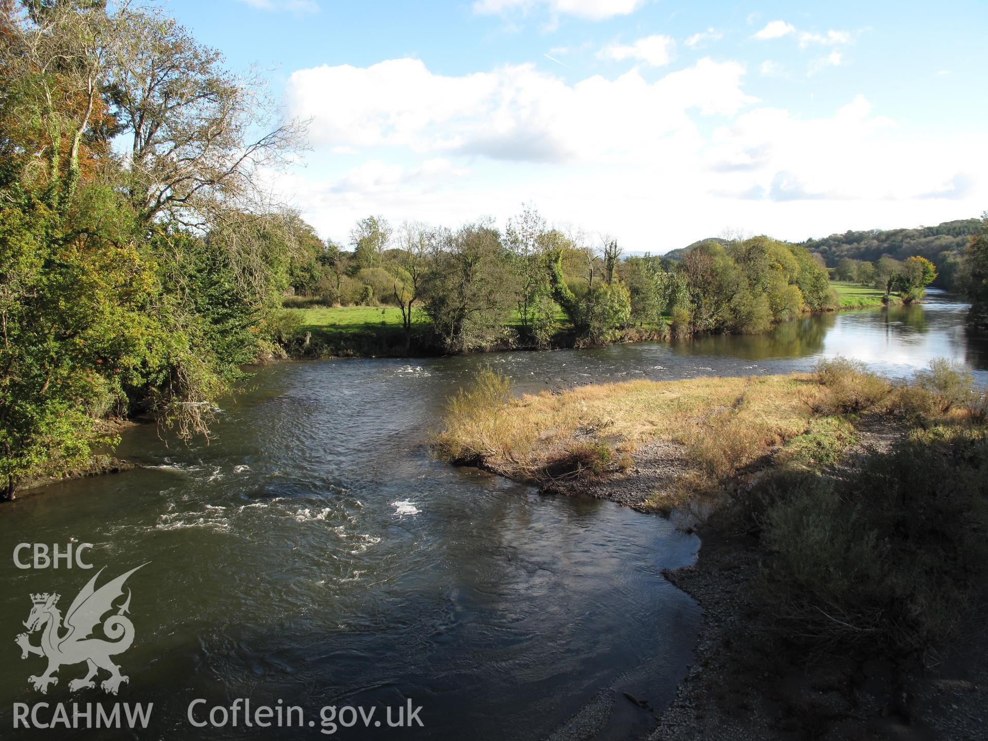 Battlesites of Cymerau and Ystrad Rwnws from Llandeilo-yr-ynys Bridge, taken by Brian Malaws on 20 October 2010.