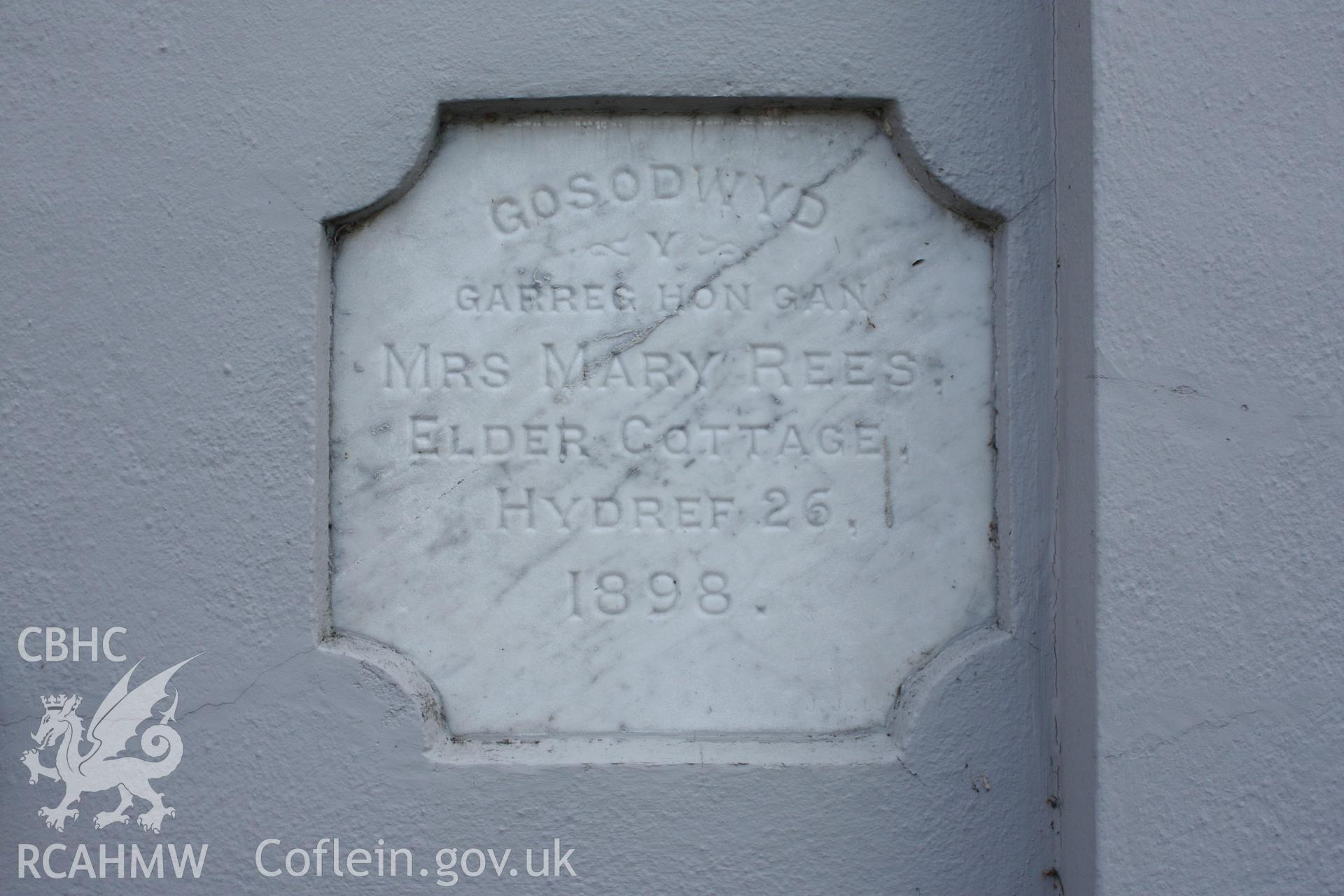 Noddfa Welsh Baptist Church, detail of foundation stone.