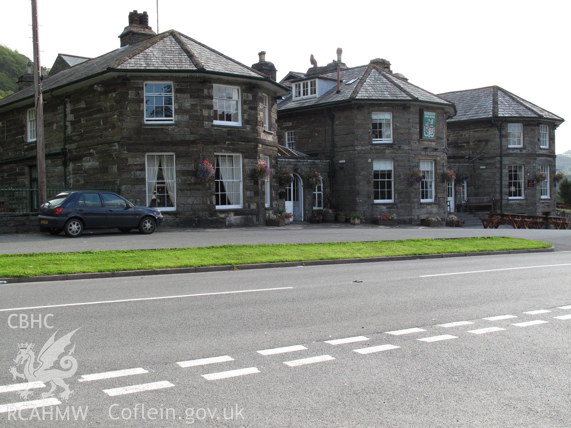 View of the Oakley Arms Hotel, Maentwrog, from the southwest, taken by Brian Malaws on 06 August 2009.