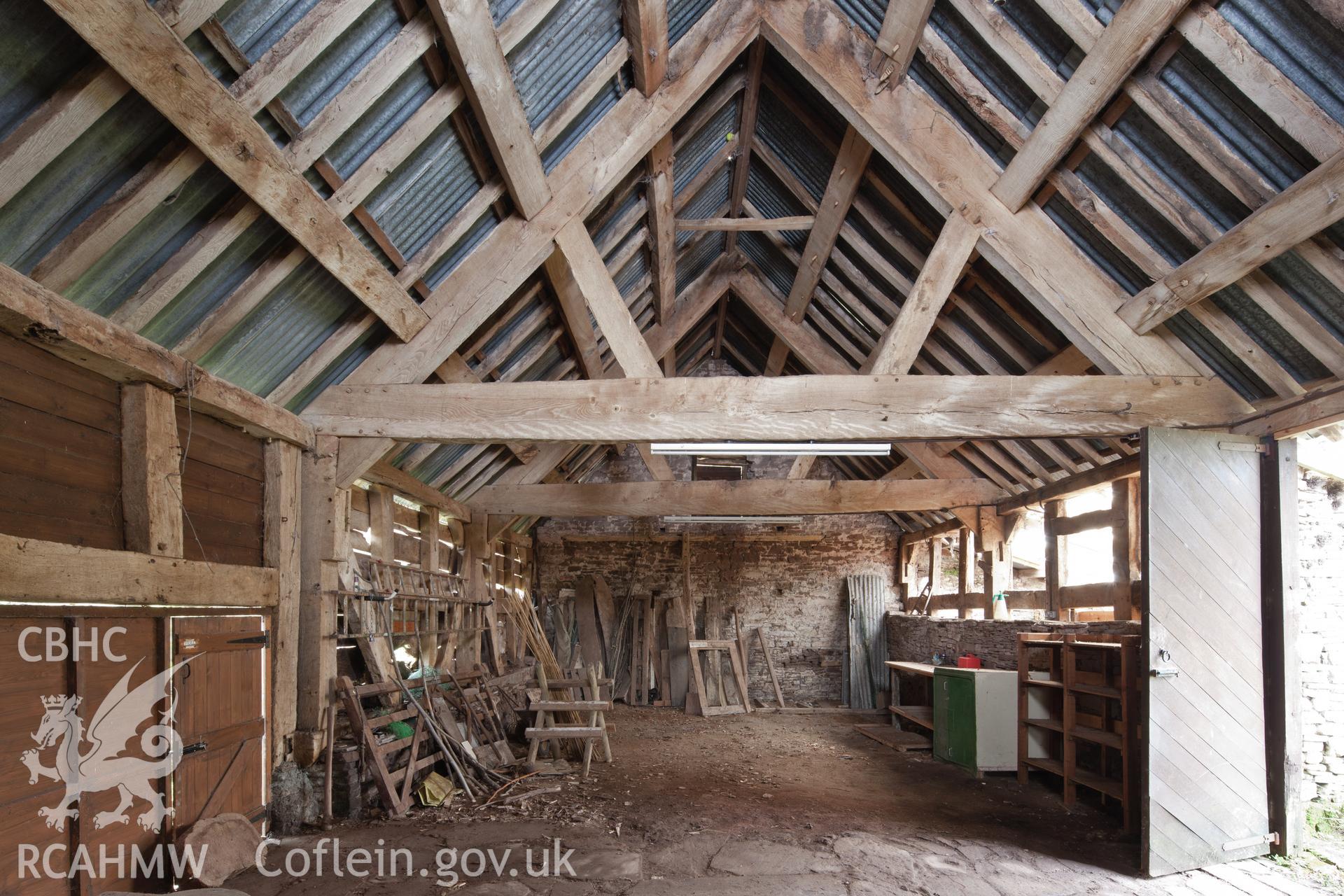 Barn, interior from the northwest.  Little Llwygy, Iain Wright 12/01/2012.