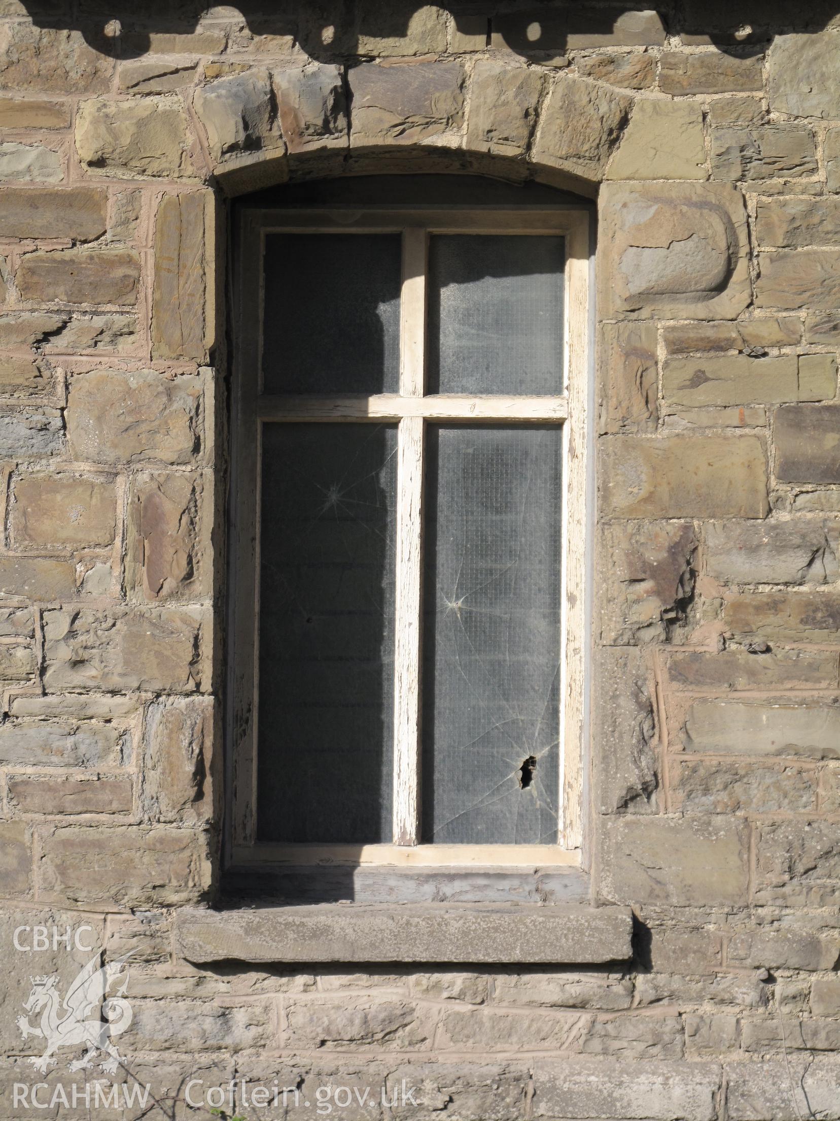 Detail of southwest window, Stanner Railway Station main building.