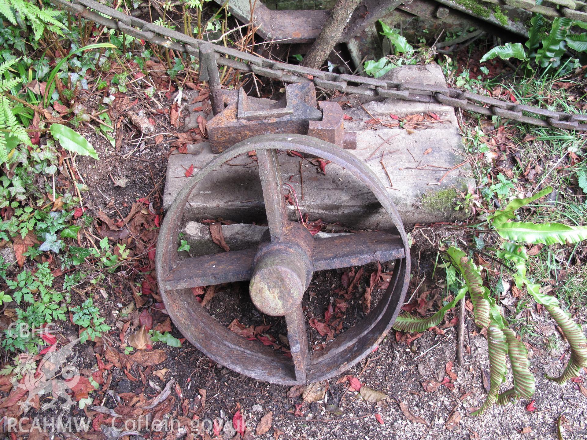 Waterwheel axle bearing at Llifior Mill, Garthmyl, taken by Hilary Malaws on 17 October 2009.