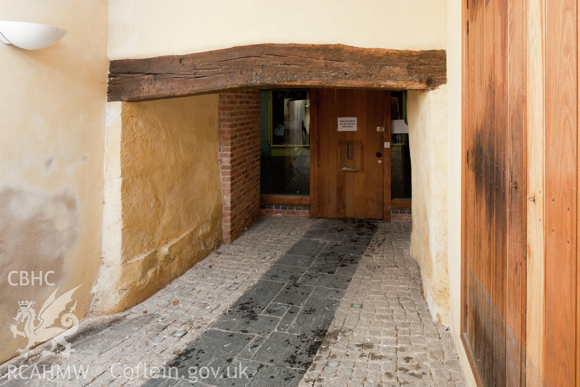 Photograph of fireplace bressumer, from inside.