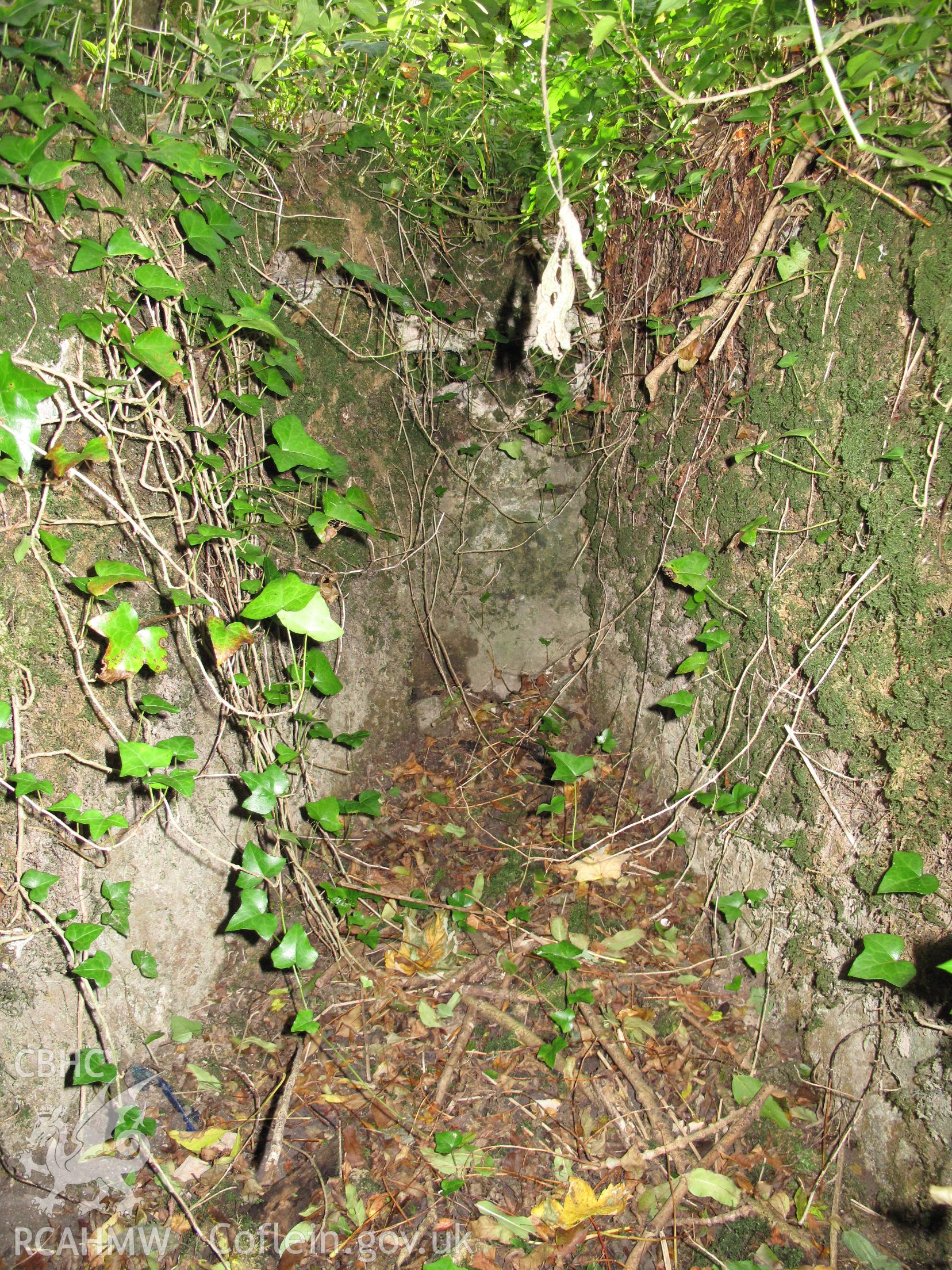 Rock-cut leat east of Blaen-y-cwm Corn Mill, taken by Brian Malaws on 20 October 2010.