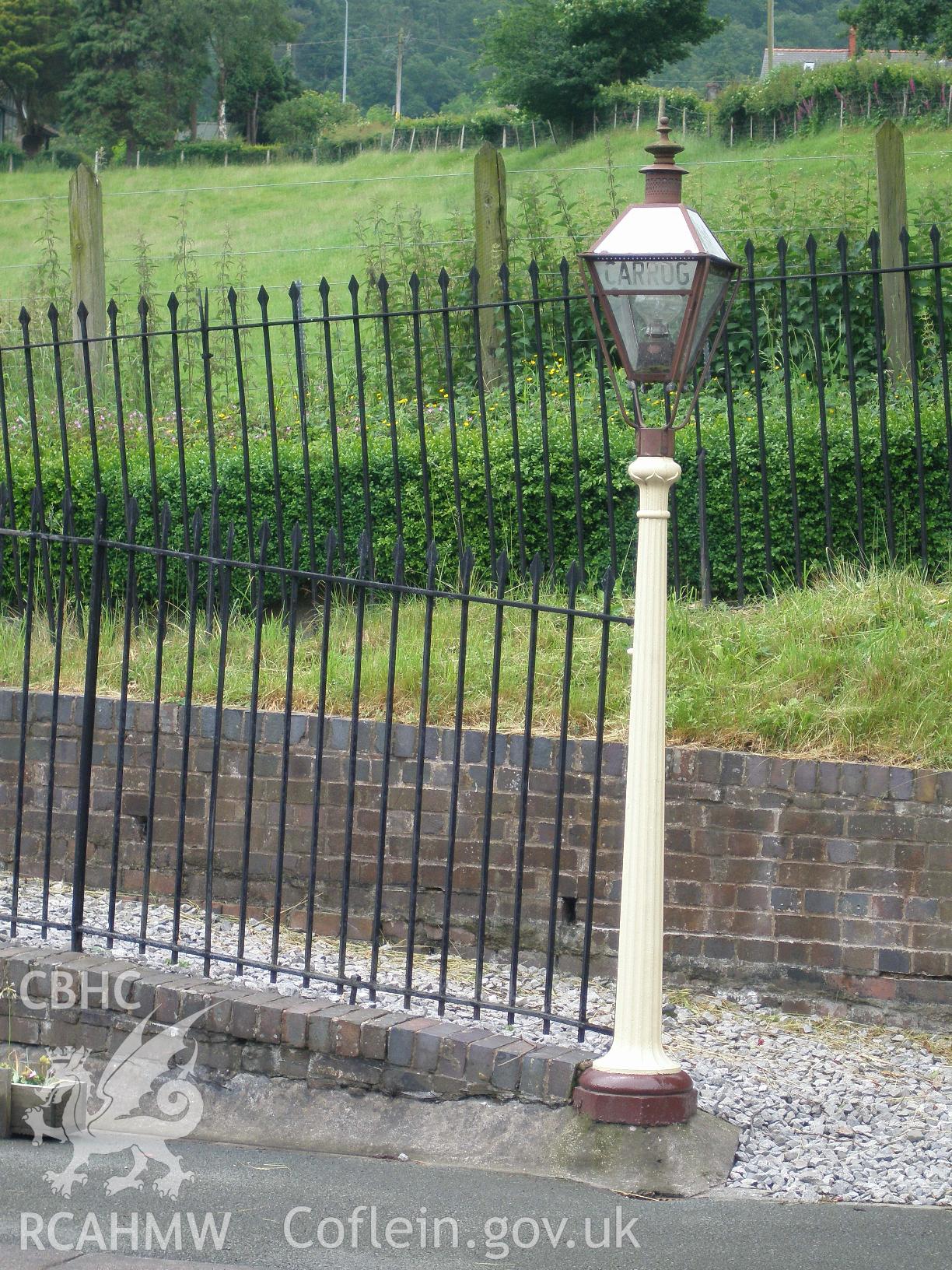 Lamp post on south platform at Carrog Railway Station, Llangollen Railway, taken by Karen Andrews on 16 June 2007.