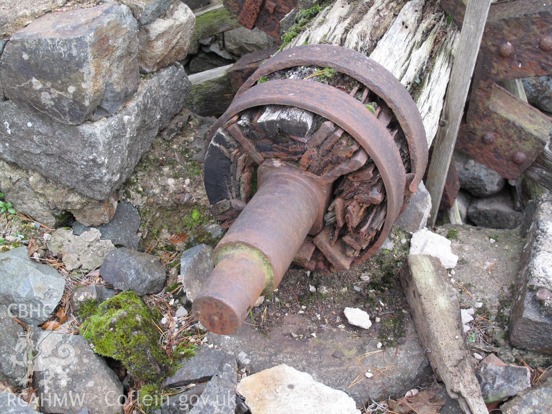 Detail of waterwheel axle at Rhyd-hir Corn Mill, taken by Brian Malaws on 16 October 2010.