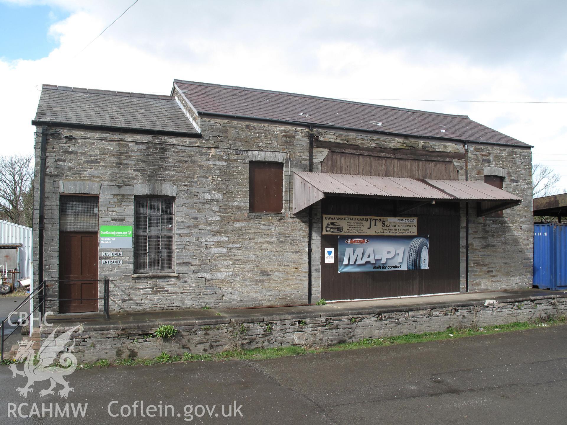 Goods Shed, Cardigan Railway Station, from the south, taken by Brian Malaws on 14 April 2010.