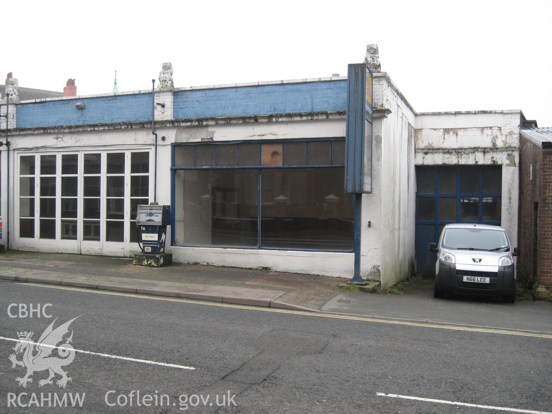 View of Pritchard's Garage, Llandrindod Wells, from the east.