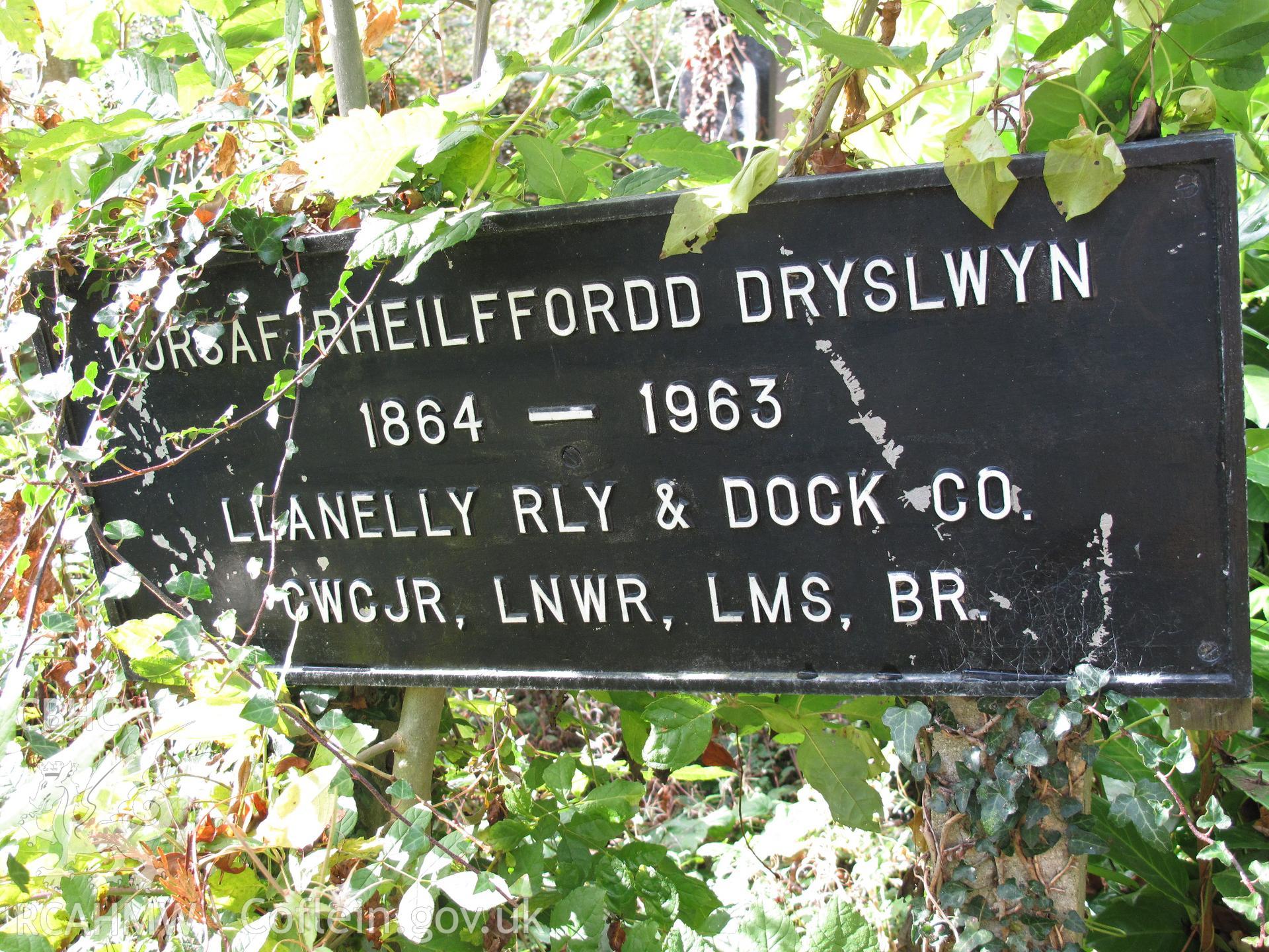 Sign at Dryslwyn Railway Station, taken by Brian Malaws on 20 October 2010.