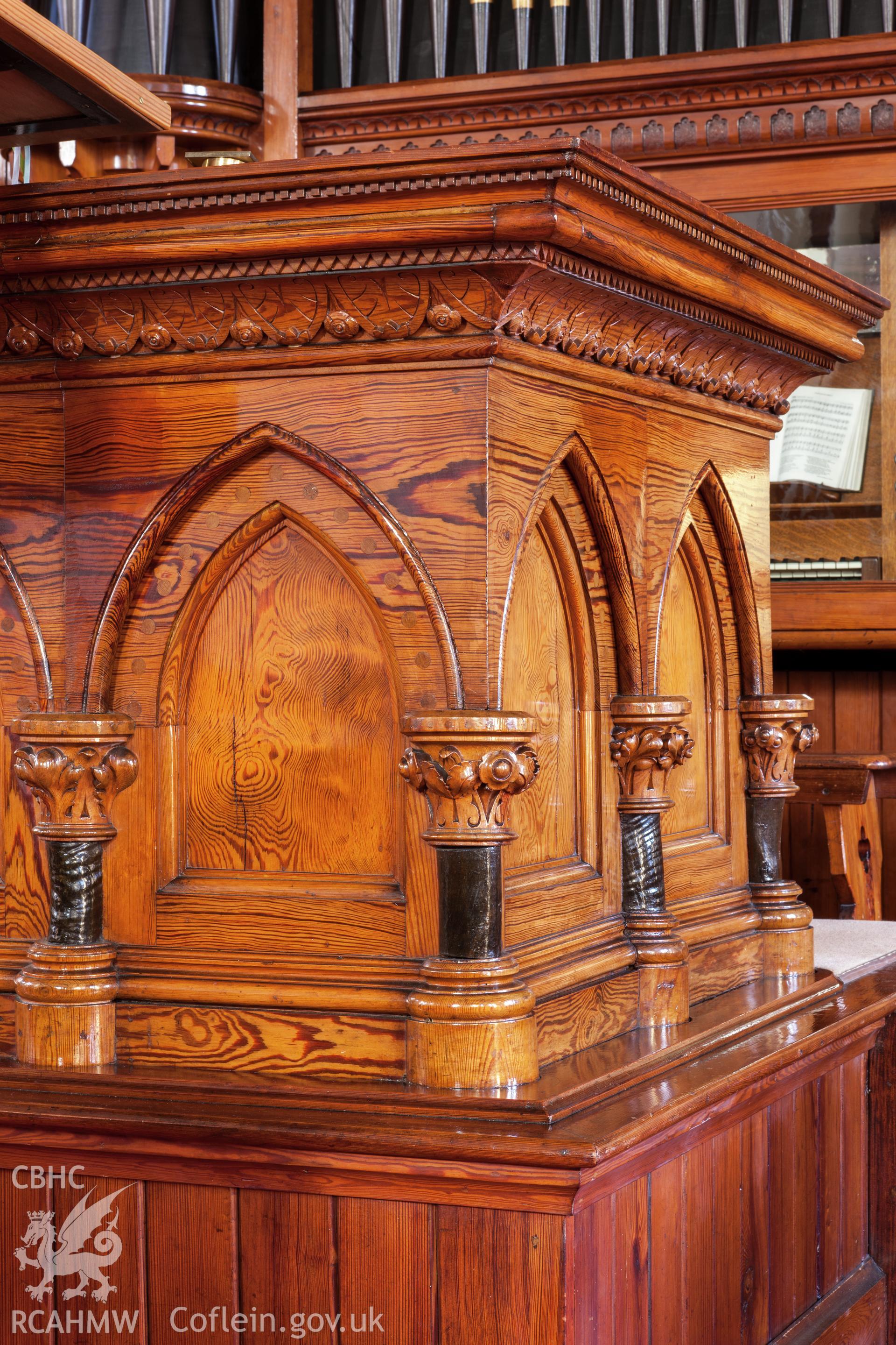 Detail of Sedd Fawr woodwork decoration
