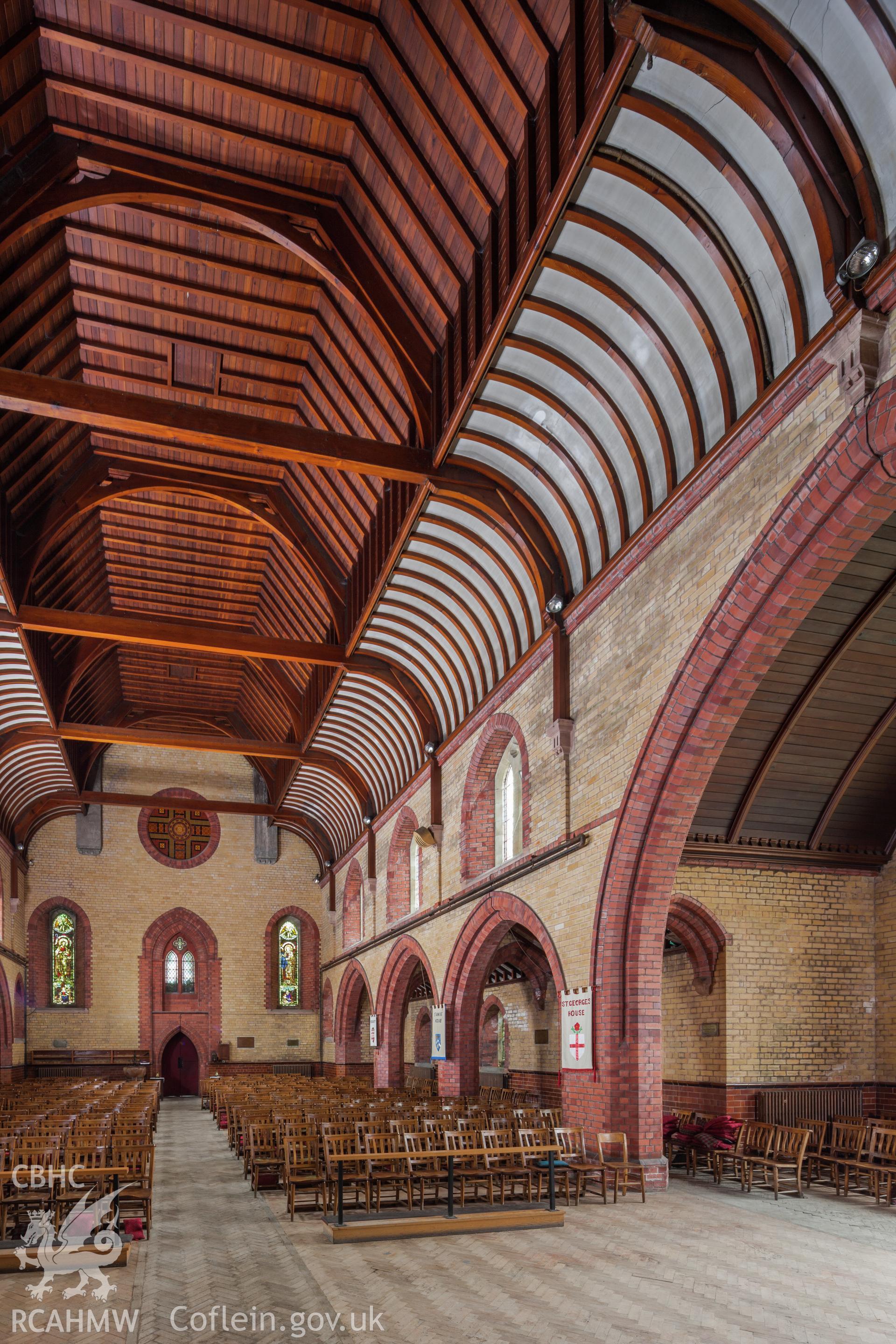 Oblique view of interior northwest wall