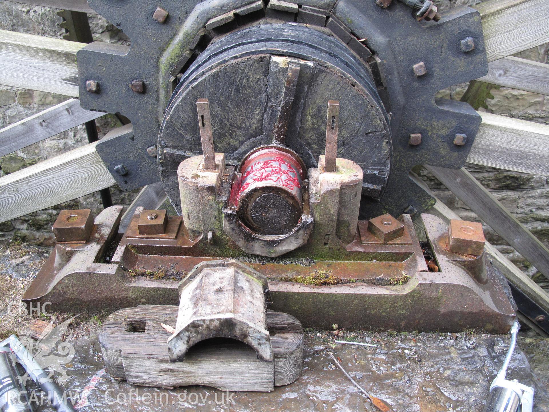 Detail of the waterwheel axle bearing at Trevor Corn Mill.