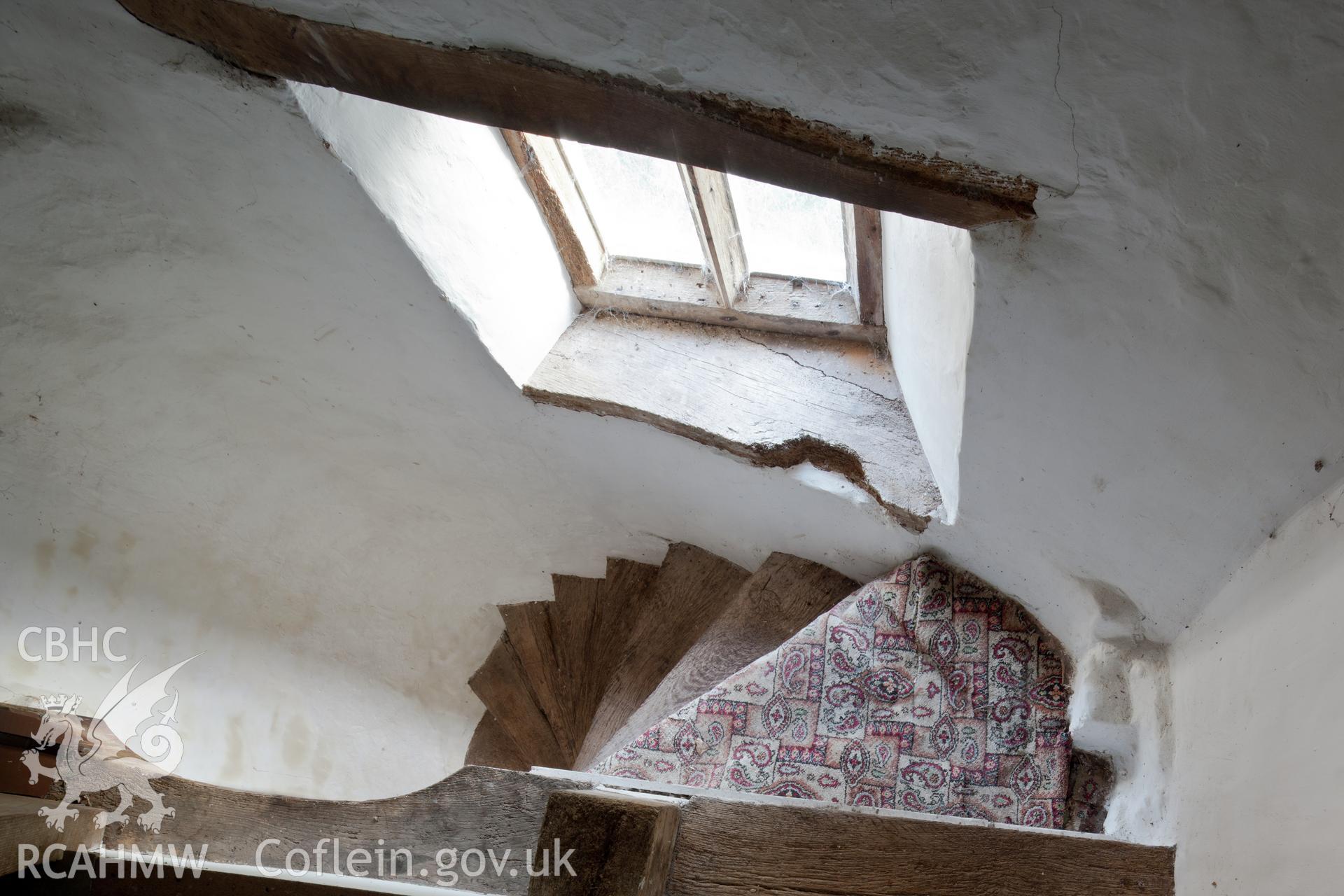 Parlour block, second floor, mural stair. Little Llwygy, Iain Wright 12/01/2012.