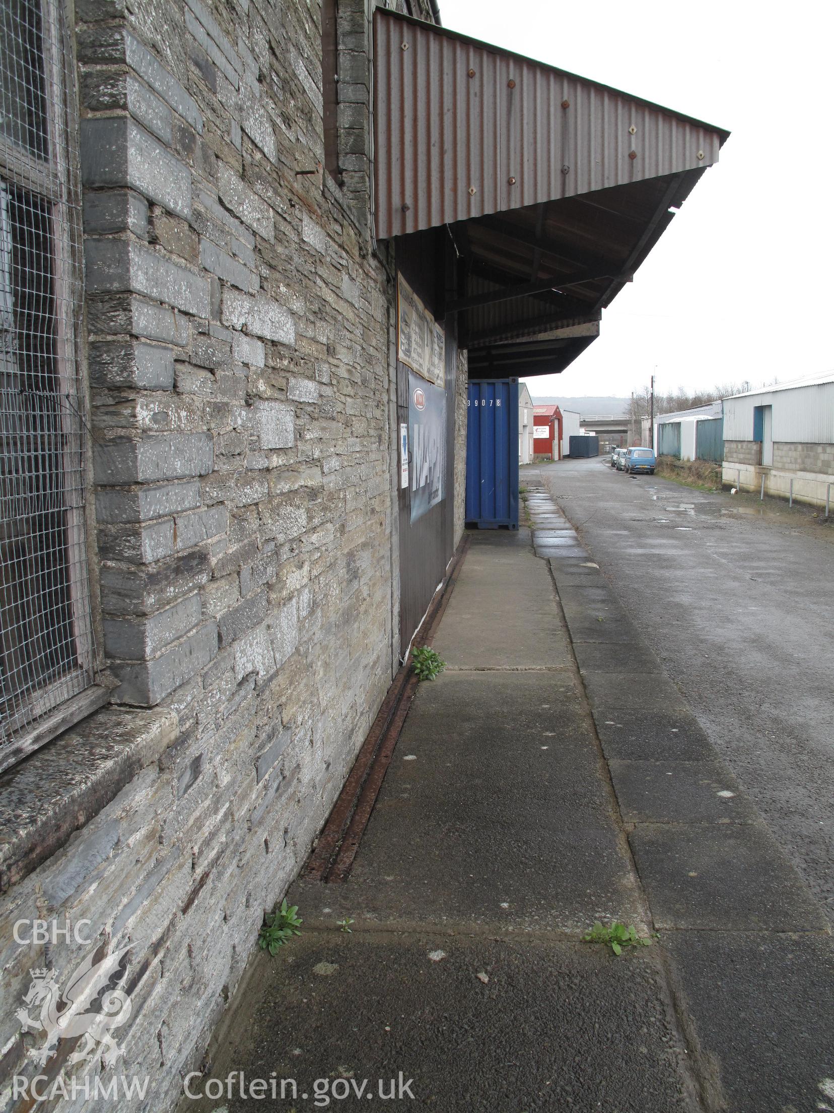 Goods Shed, Cardigan Railway Station, from the west, taken by Brian Malaws on 14 April 2010.