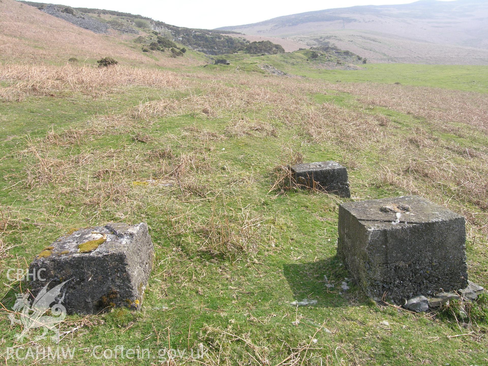 Digital colour photograph of Fron Haul Concrete bases II taken on 14/04/2007 by R. Hayman during the Clwydian Hills Upland Survey undertaken by Hayman and Horton.