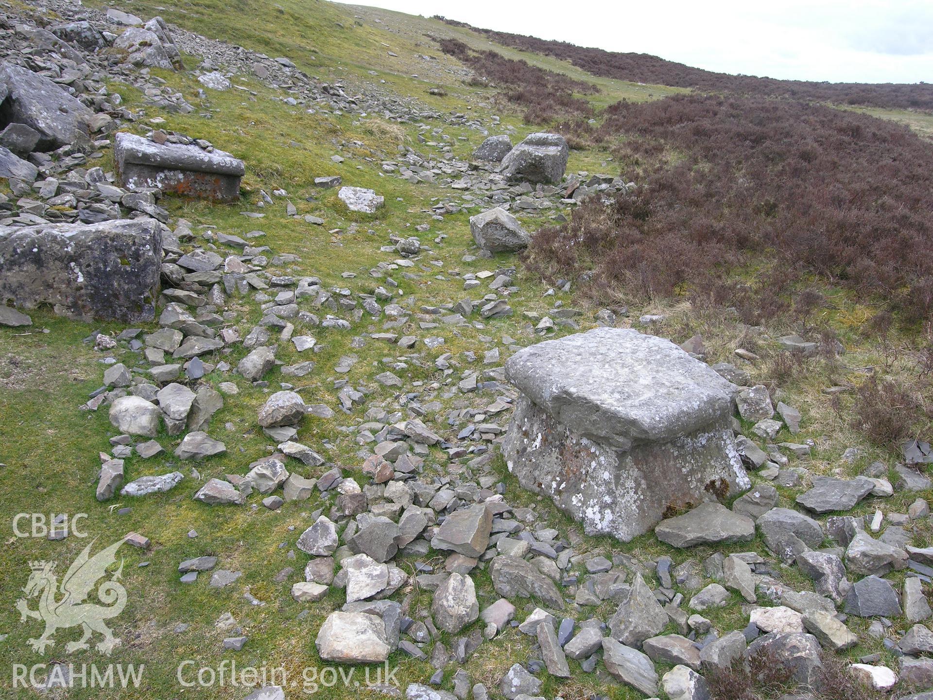 Digital colour photograph of Moel Famau Jubilee Tower building stone taken on 10/04/2007 by R. Hayman during the Clwydian Hills Upland Survey undertaken by Hayman and Horton.