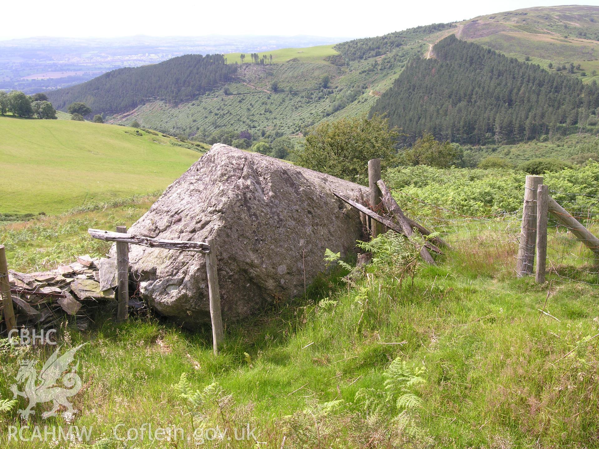 Digital colour photograph of a boundary stone at Moel Arthur taken on 19/07/2007 by R. Hayman during the Clwydian Hills Upland Survey undertaken by Hayman and Horton.