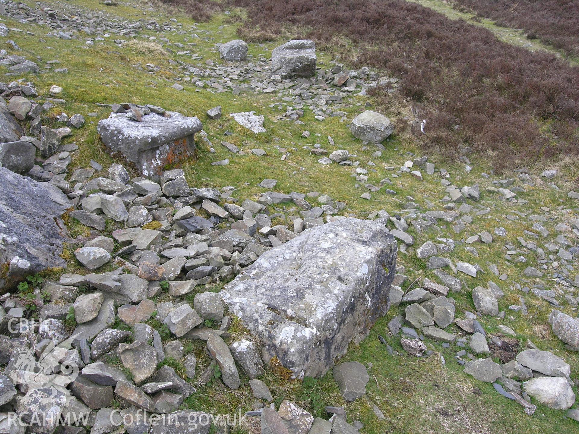 Digital colour photograph of Moel Famau Jubilee Tower building stone taken on 10/04/2007 by R. Hayman during the Clwydian Hills Upland Survey undertaken by Hayman and Horton.