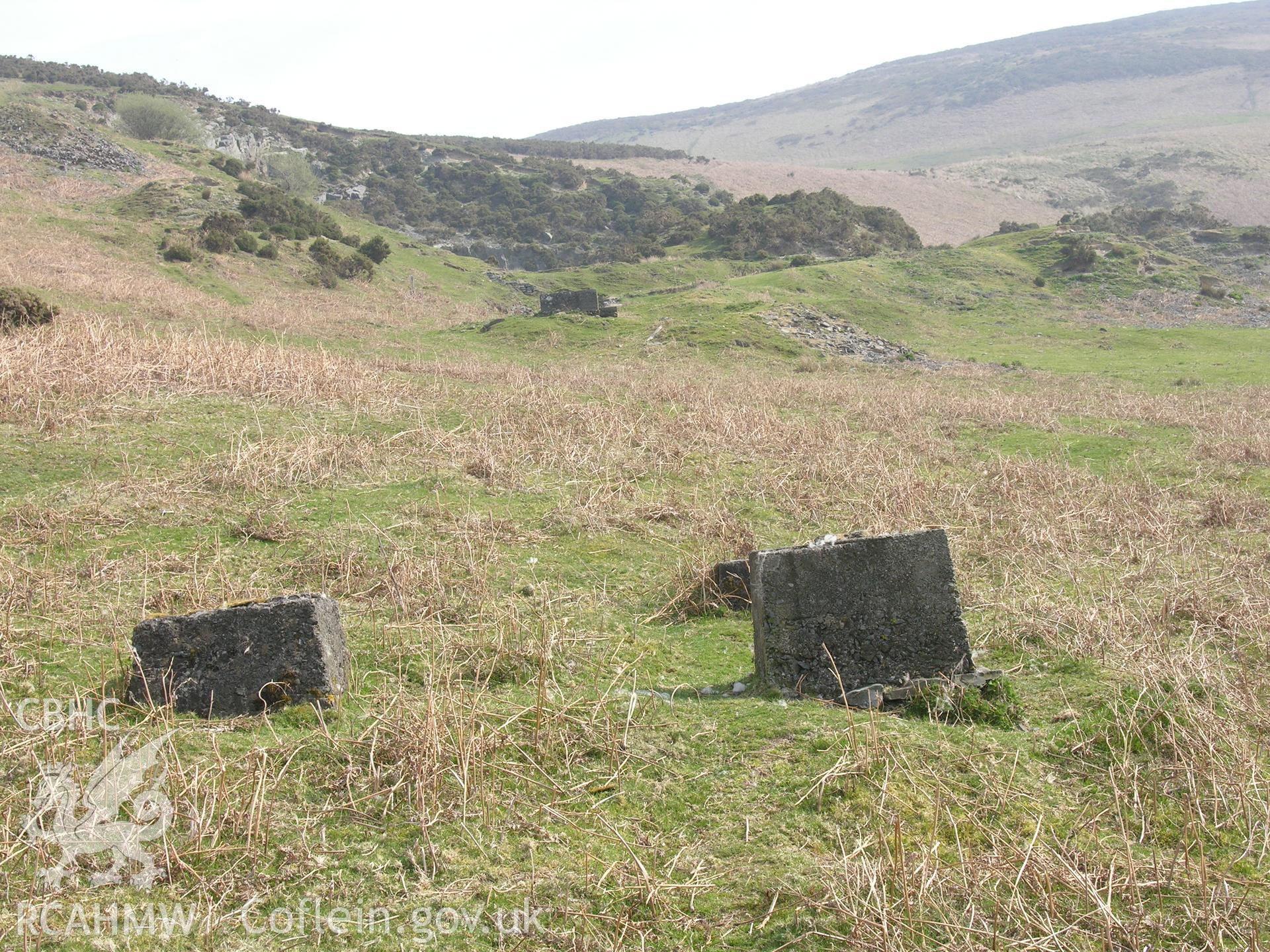 Digital colour photograph of Fron Haul Concrete bases II taken on 14/04/2007 by R. Hayman during the Clwydian Hills Upland Survey undertaken by Hayman and Horton.