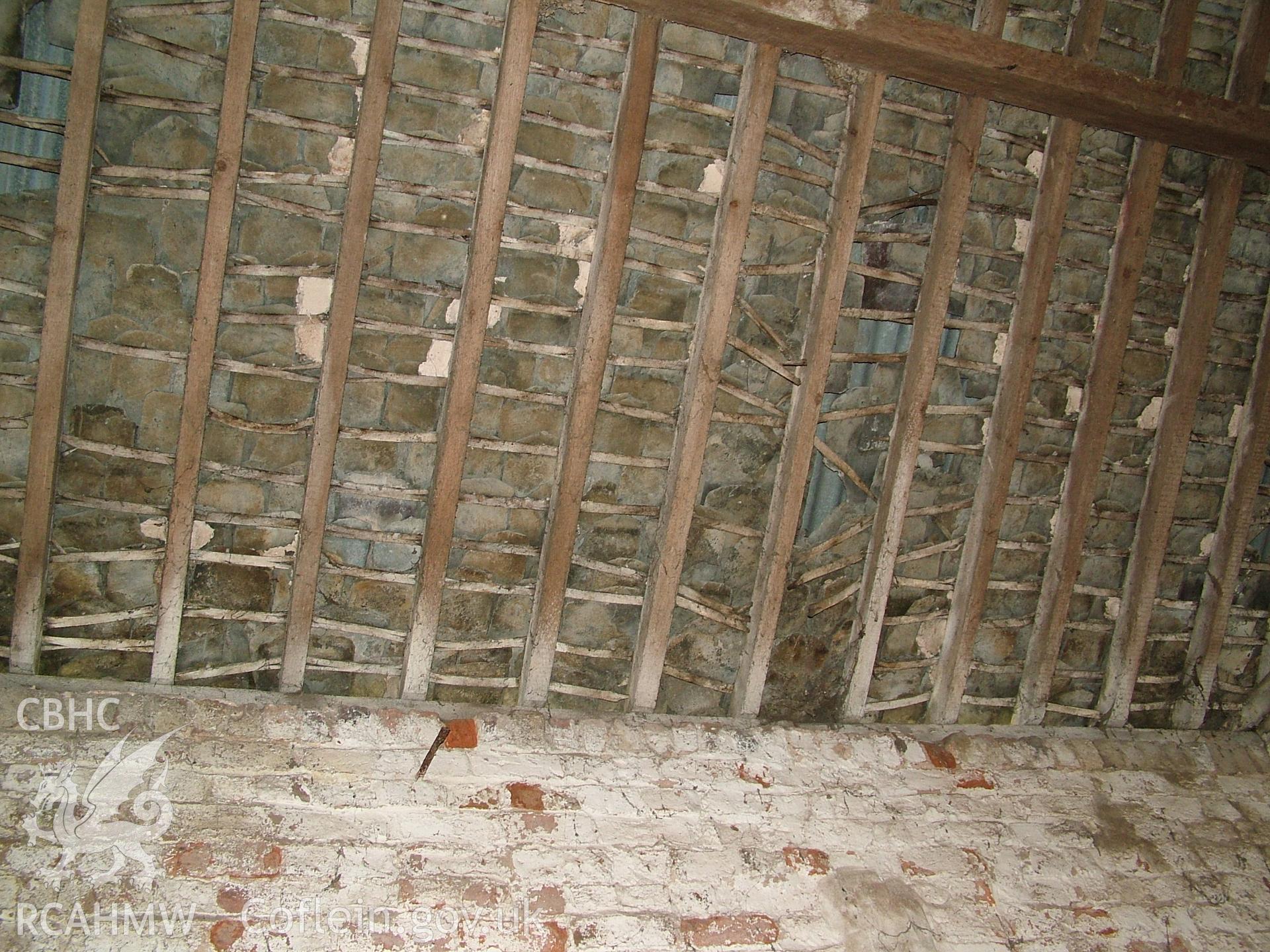 Colour digital photograph showing an interior view of the roof at Crab Mill, Ruabon.