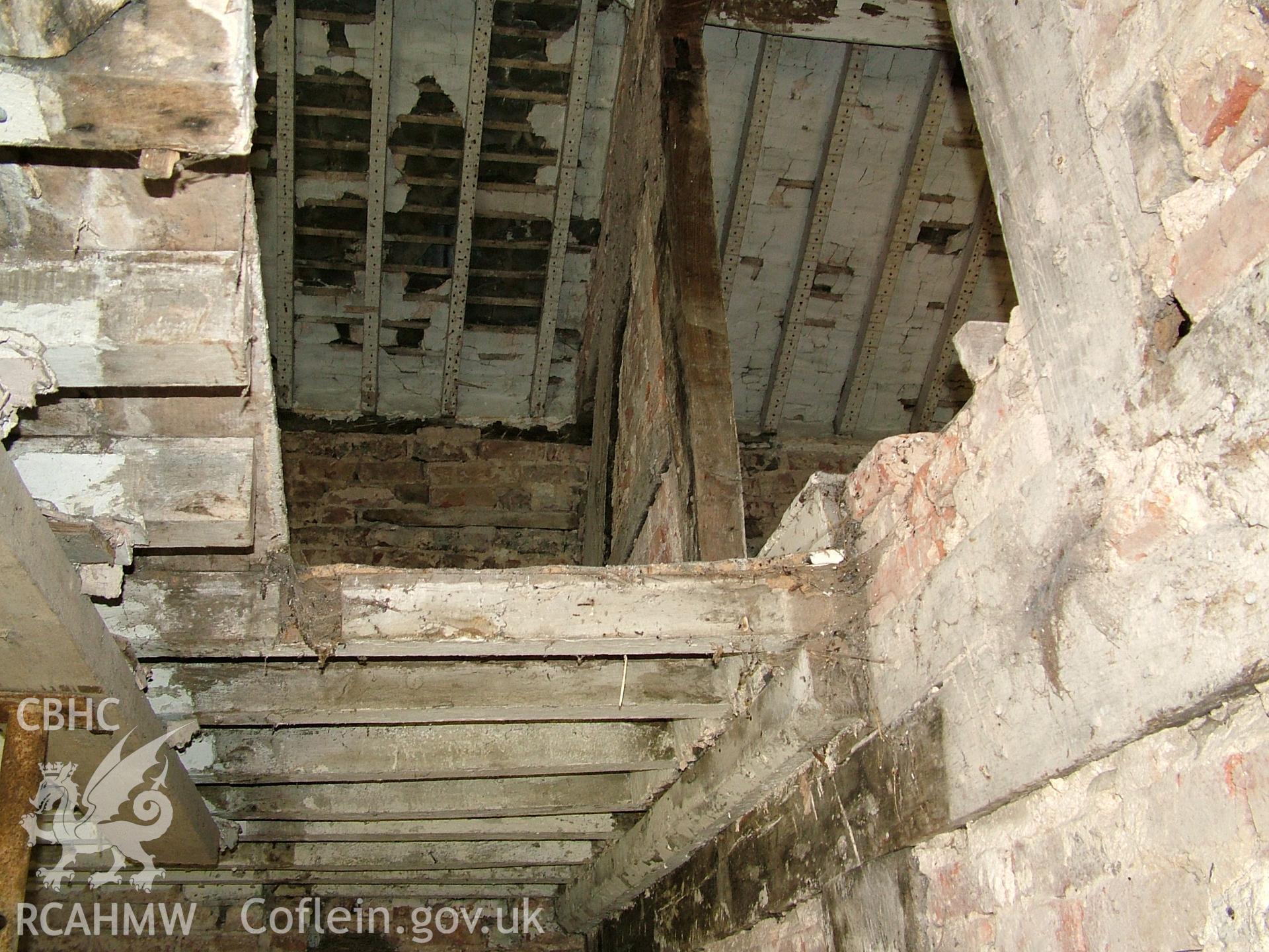 Colour digital photograph showing an interior view of the roof at Crab Mill, Ruabon.