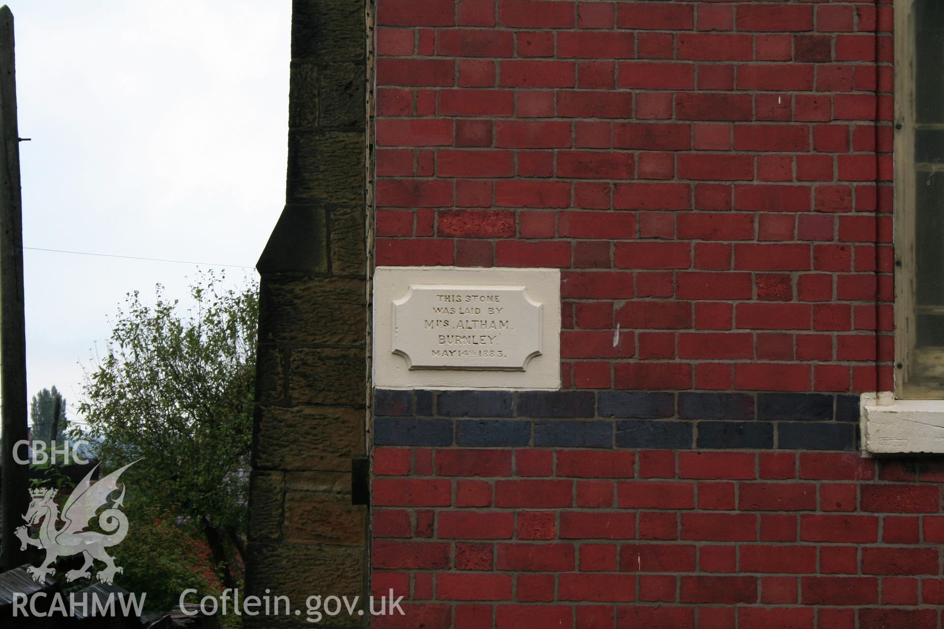 External, date stone, west elevation