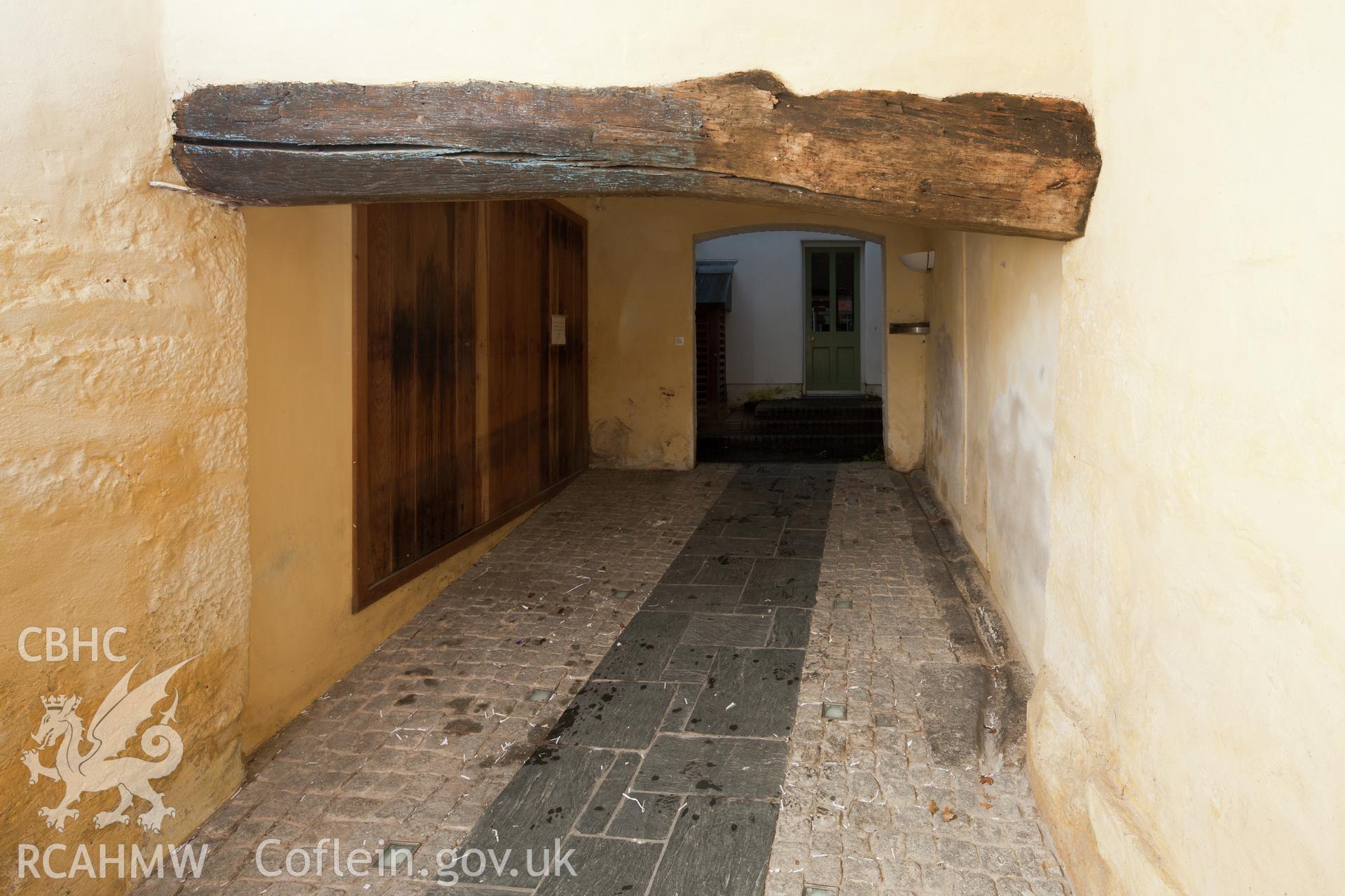 Photograph of fireplace bressumer, from the rear.