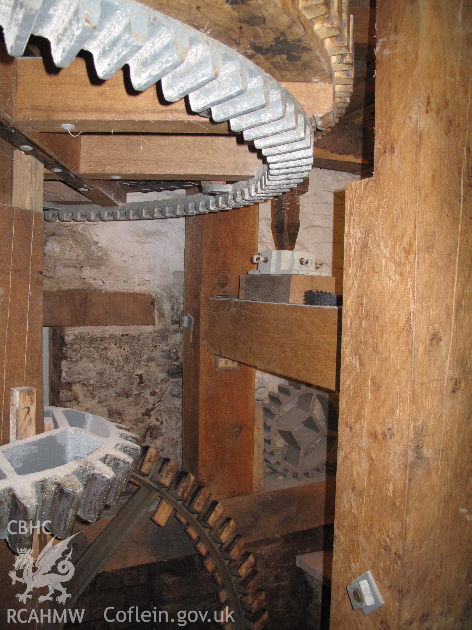 Part of the gearing and a stone spindle at Talgarth Corn Mill.