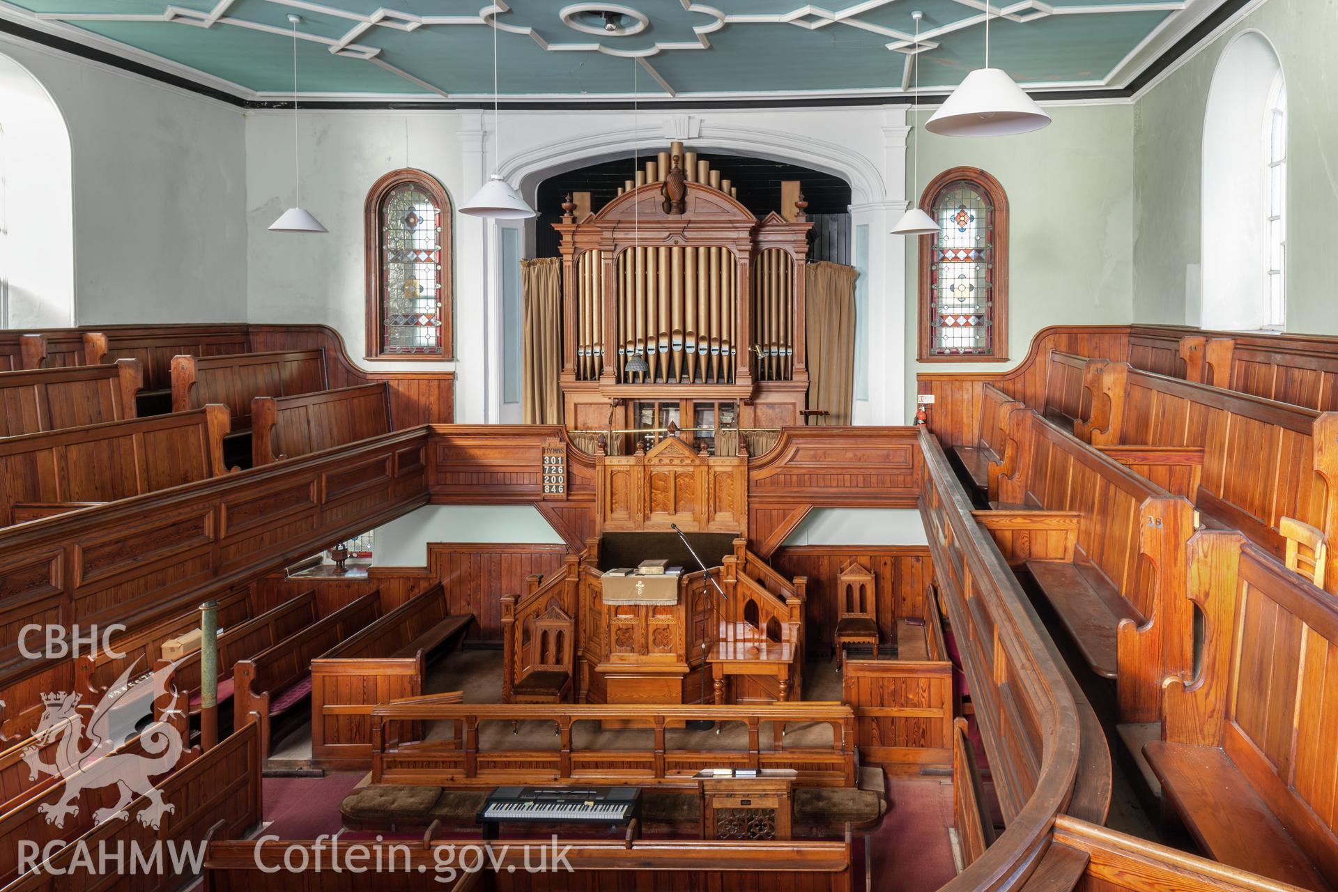 Interior from the gallery organ and Sedd Fawr
