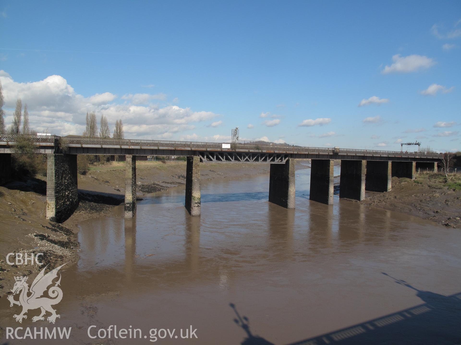 View of Usk Railway Bridge, Newport, from the south, taken by Brian Malaws on 01 March 2010.